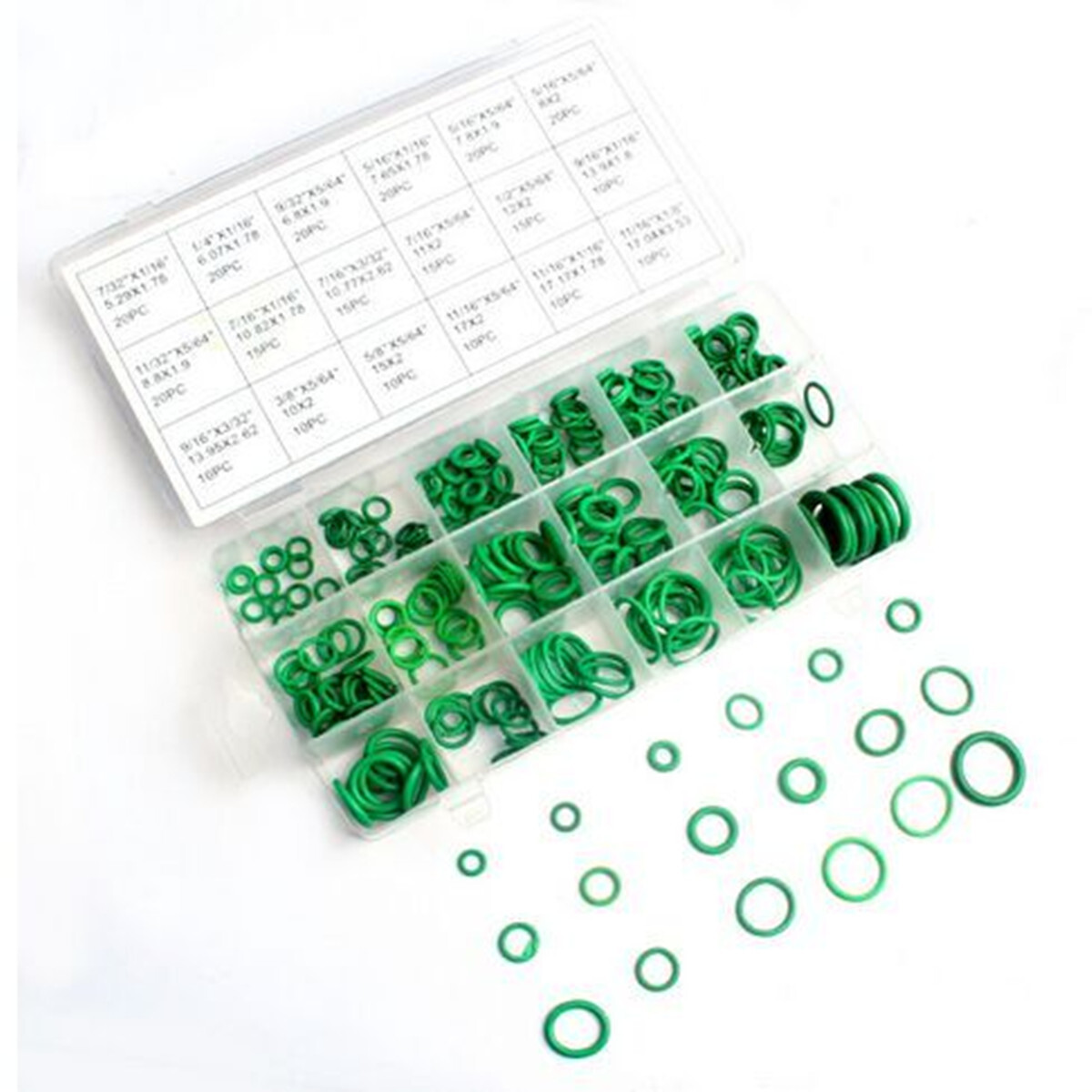 270PCS Green O-Rings Assortment Kit for Car A/C Compressor 18 Sizes Rubber