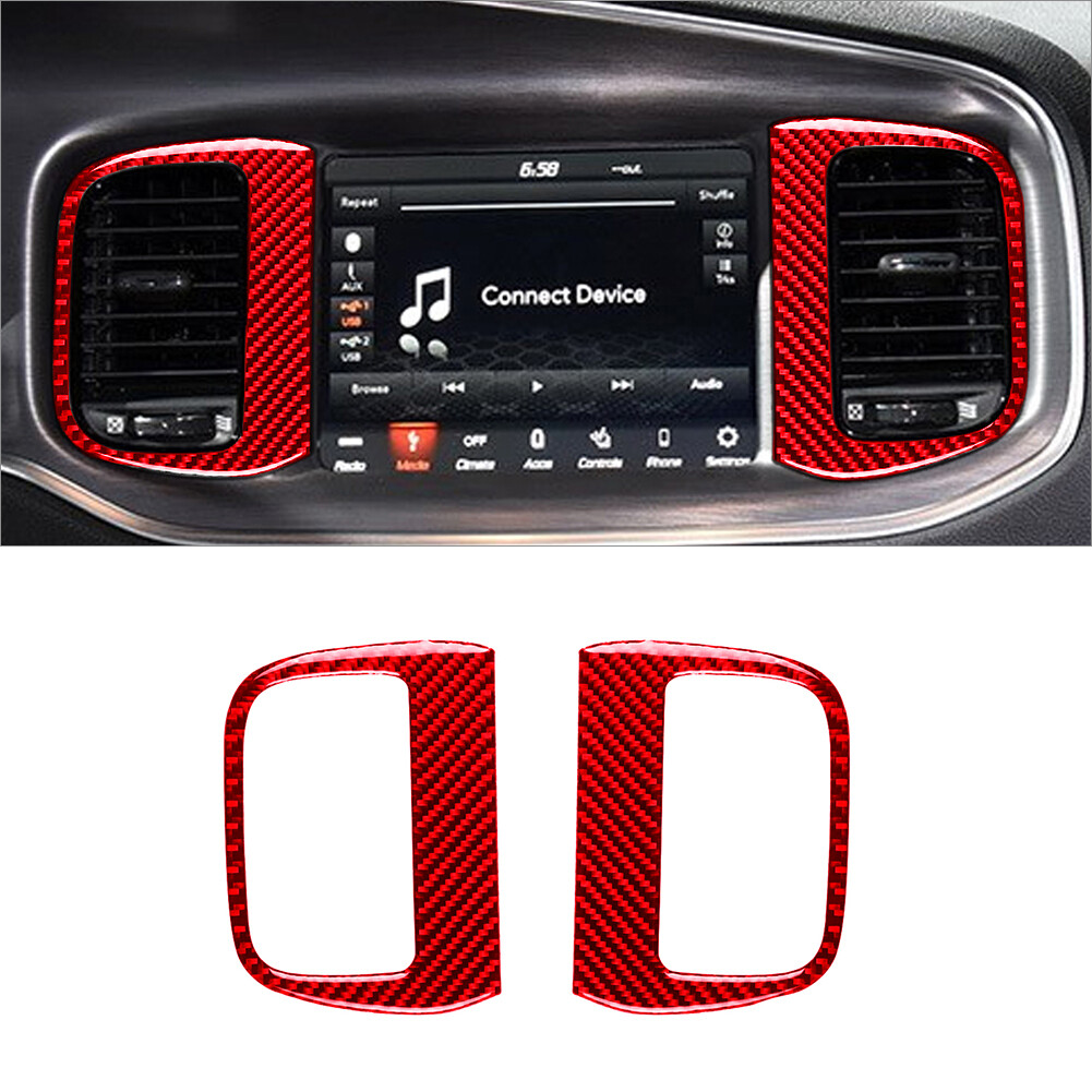 Red Carbon Fiber Interior Central Air Vent Outlet Cover Trim For Dodge Charger