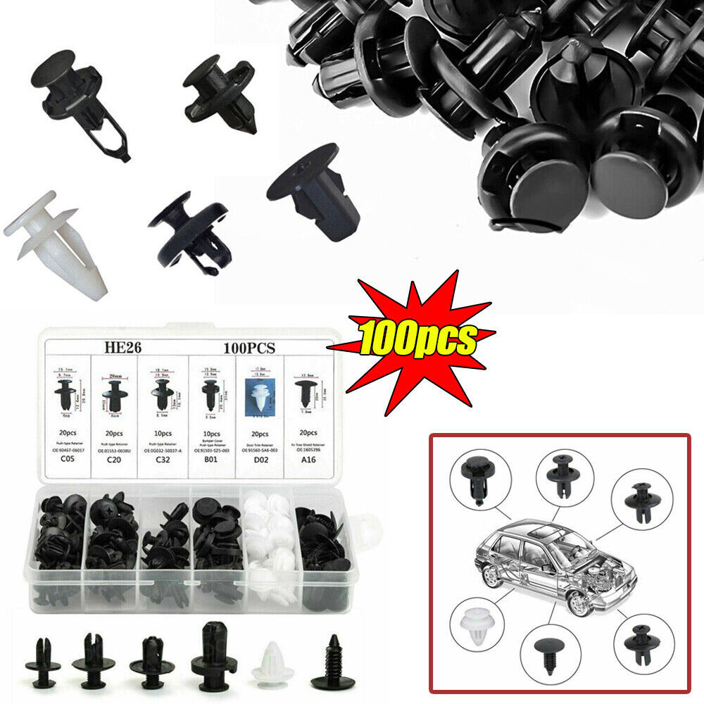 For Mazda 100x Push Pin Rivet Bumper Door Trim Panel Retainer Clip Fastener Kit+