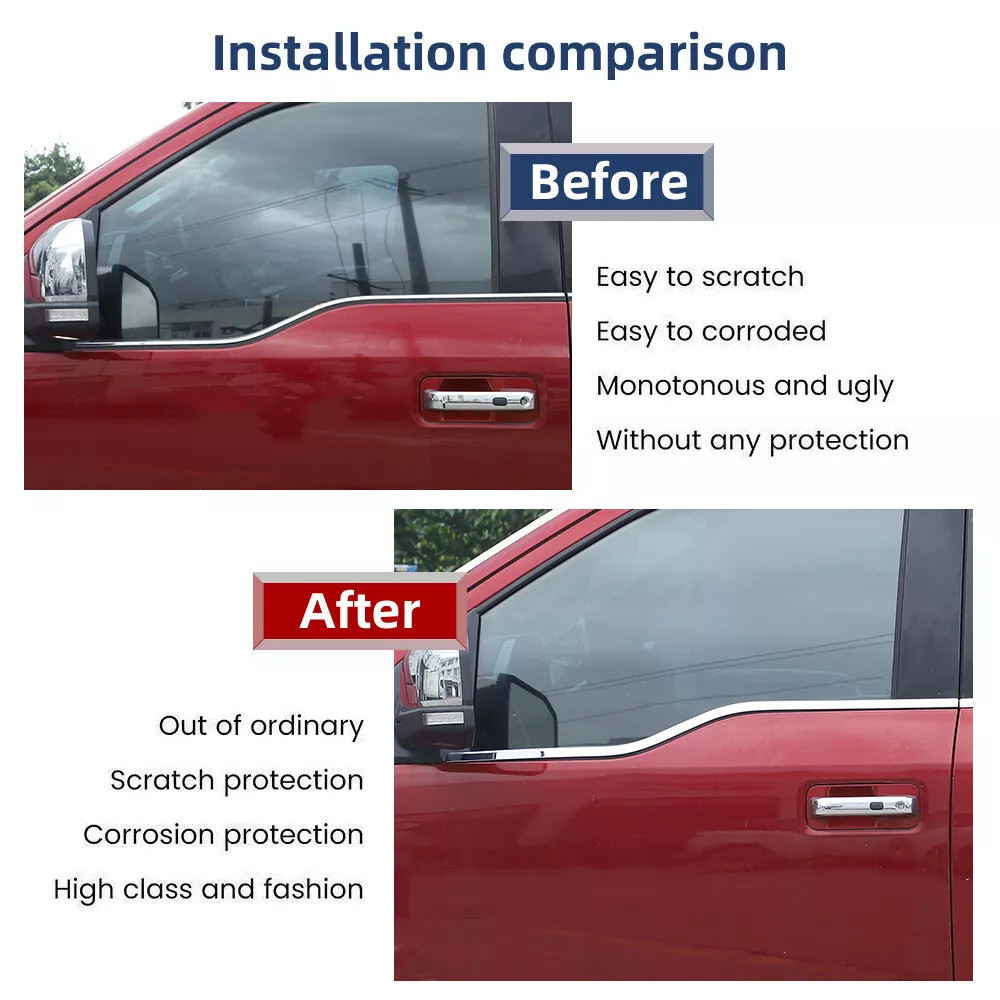 4PCS L+R Chrome Window Molding Bottom Sill Trim Strip For Ford F150 2015-2020 US