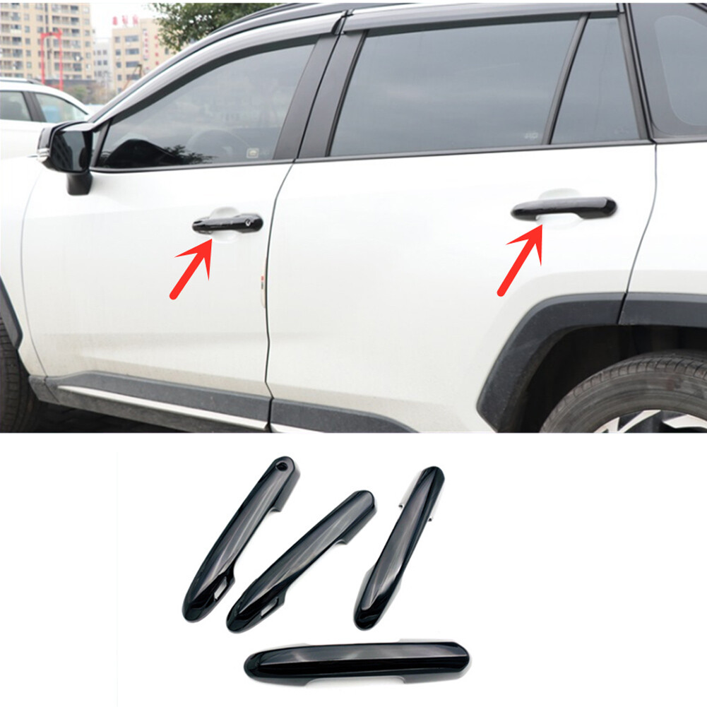 Bright Black Car Door Handles Cover Trim 4pcs For Toyota RAV4 2019-2023 2024