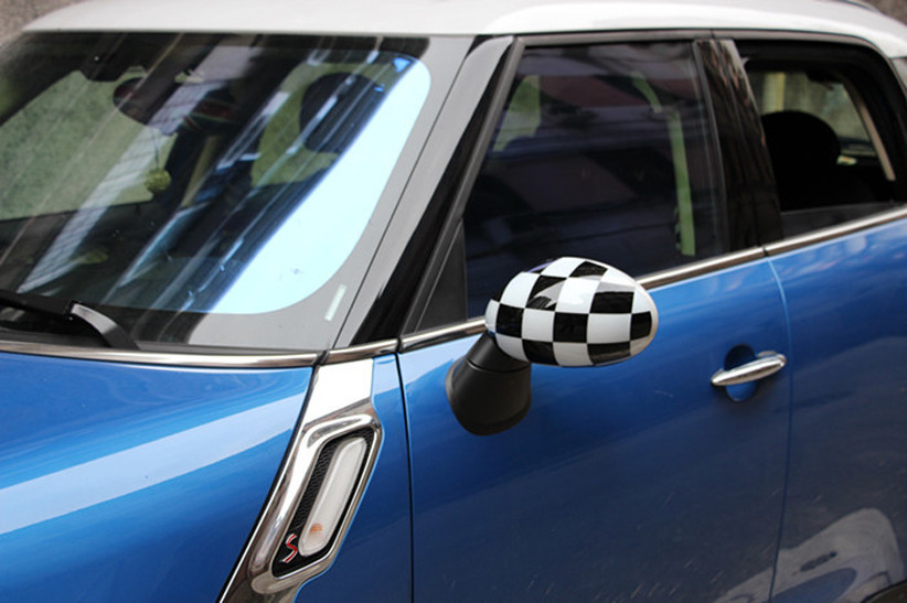 For MINI Cooper R55-R61 Black White Checker Side Mirror Cover Cap Manual Fold