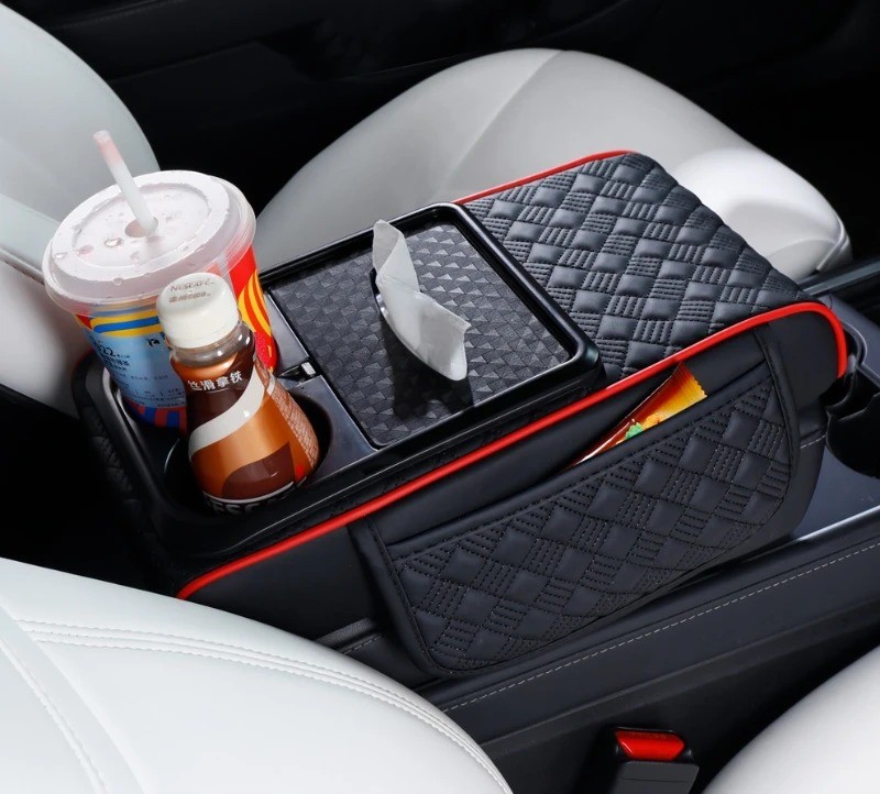Car Armrest Cushion Center Console Cover with Cup Holder&Tissue Box&Phone Holder