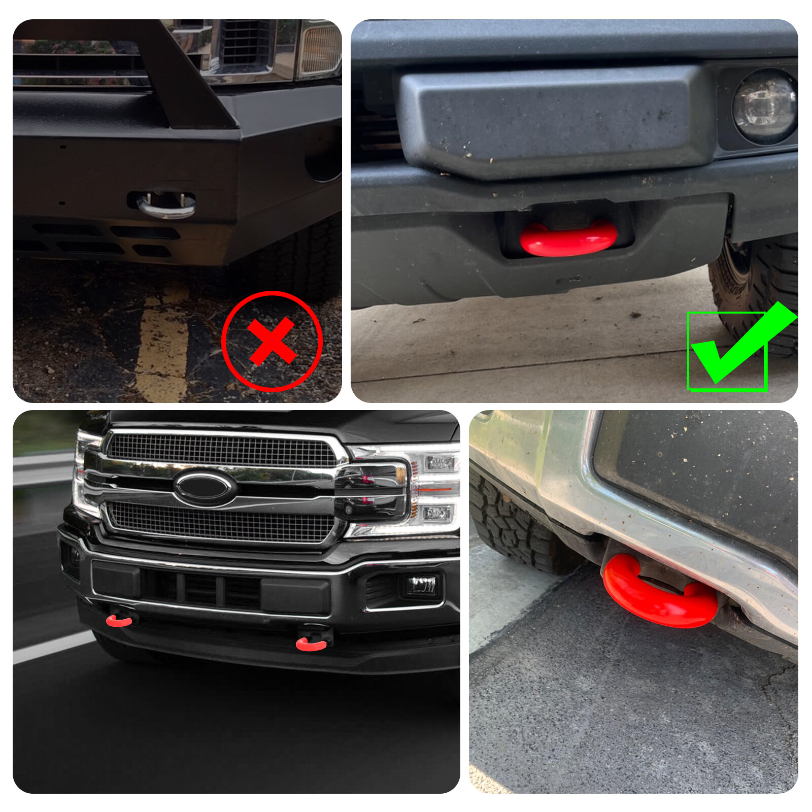 2PCS Red D-Ring Tow Hook Covers for Ford F150 2004-2024 Exterior Accessories US