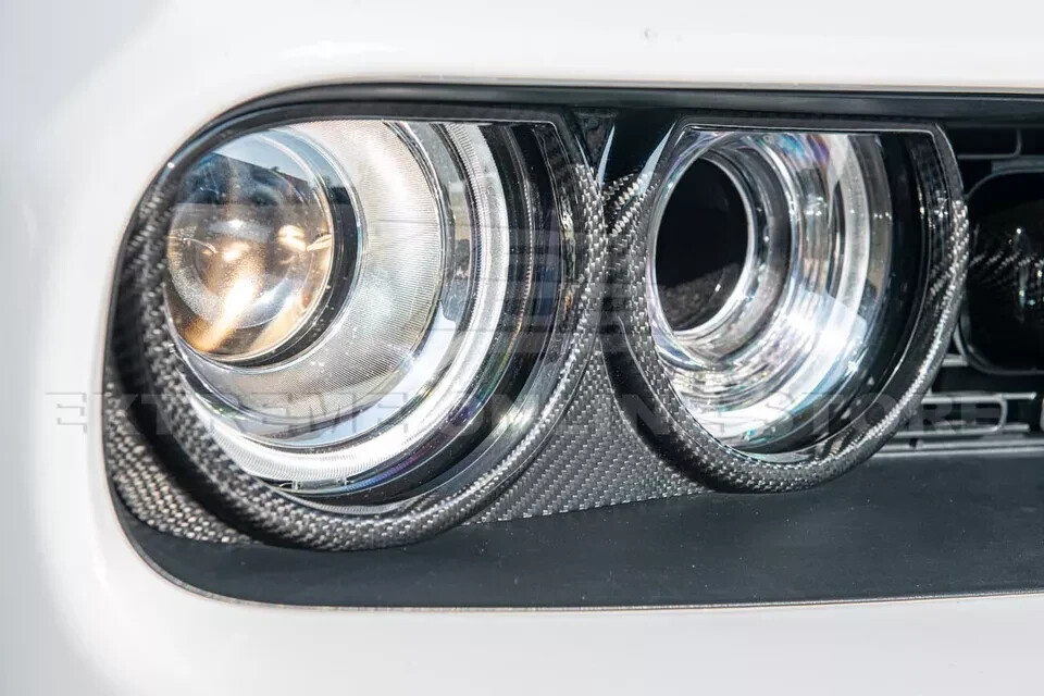 Fits 15-23 Dodge Challenger Front Headlight Real Carbon Fiber Overlay Trim Cover