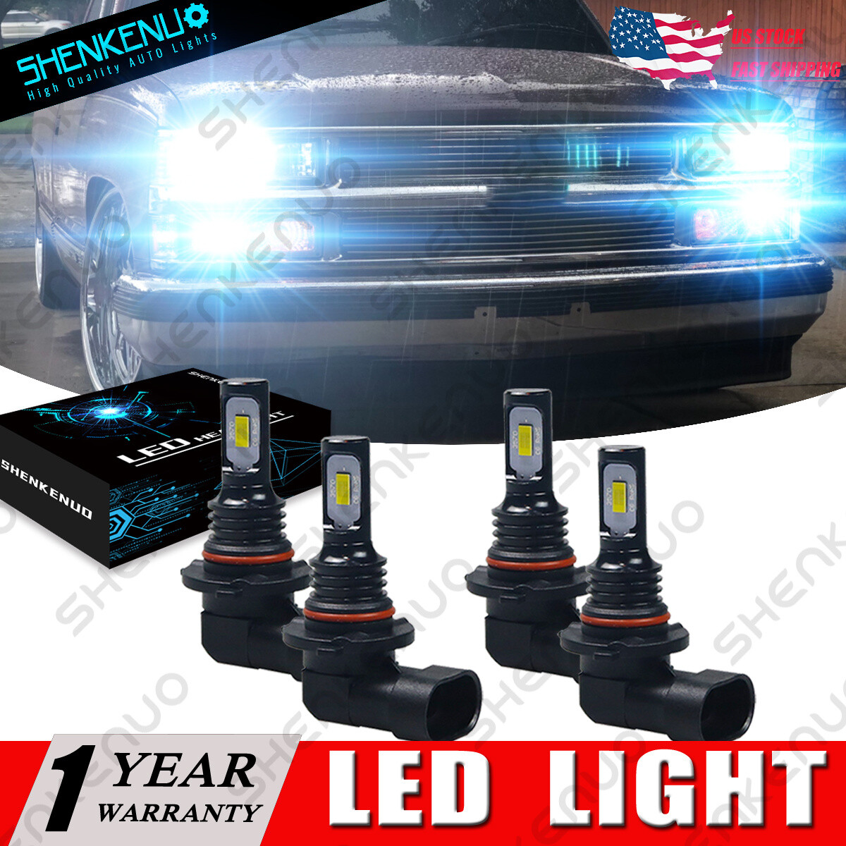 For GMC C1500 1988-1999 Combo High&Low Beam 8000K Front LED Headlight Bulbs Kit