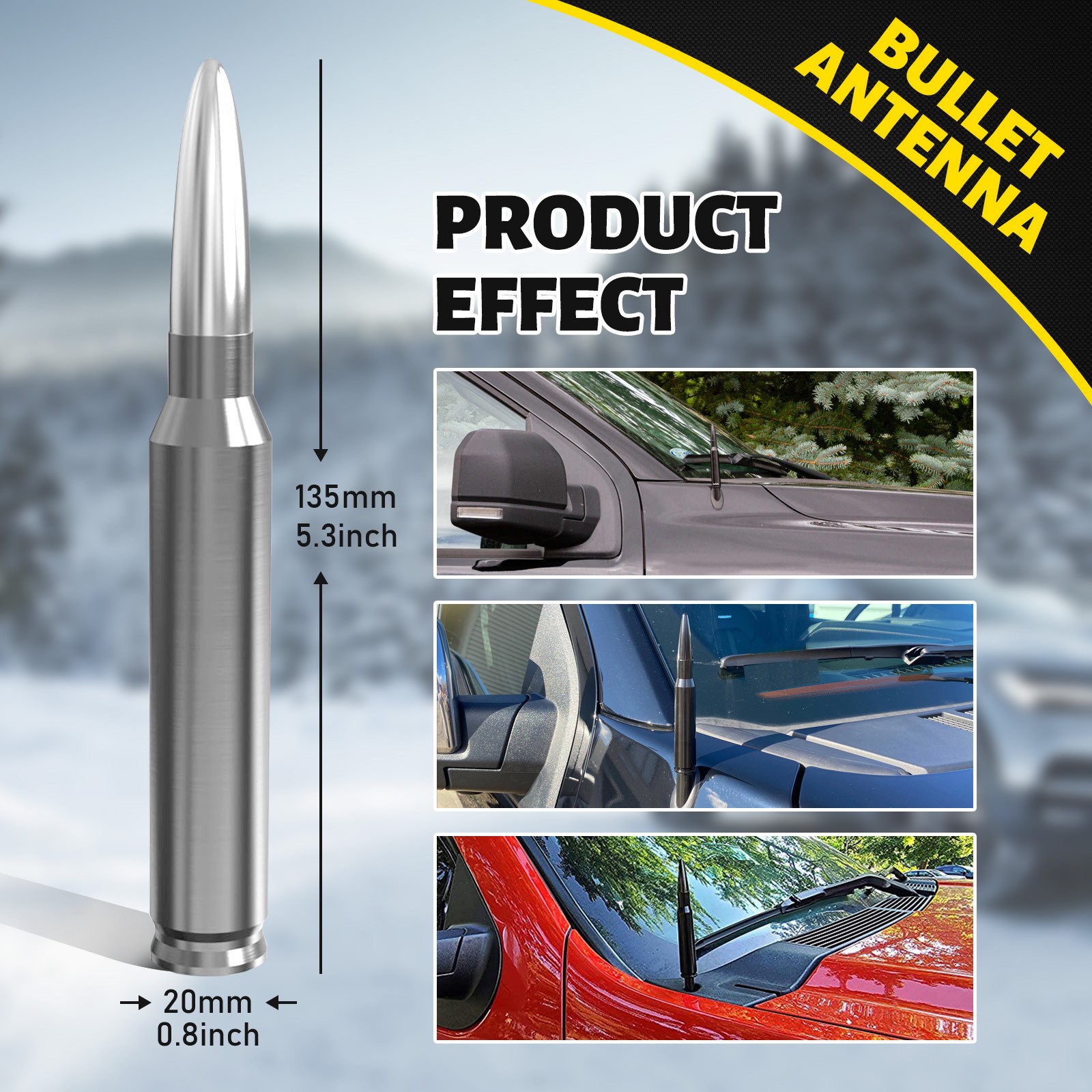 1X BULLET CAR ANTENNA 50 CAL for CHEVROLET SILVERADO 1500/2500/3500/GMC SIERRA