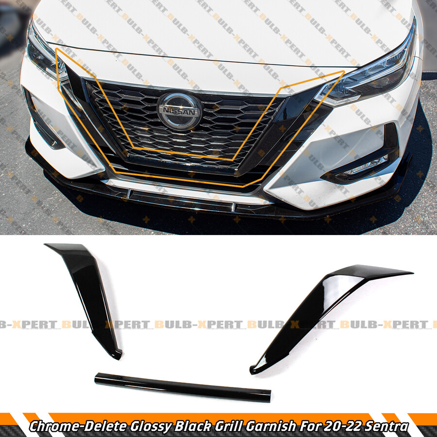 GLOSS BLACK FRONT GRILL CHROME-DELETE TRIM COVER GARNISH FOR 20-22 NISSAN SENTRA