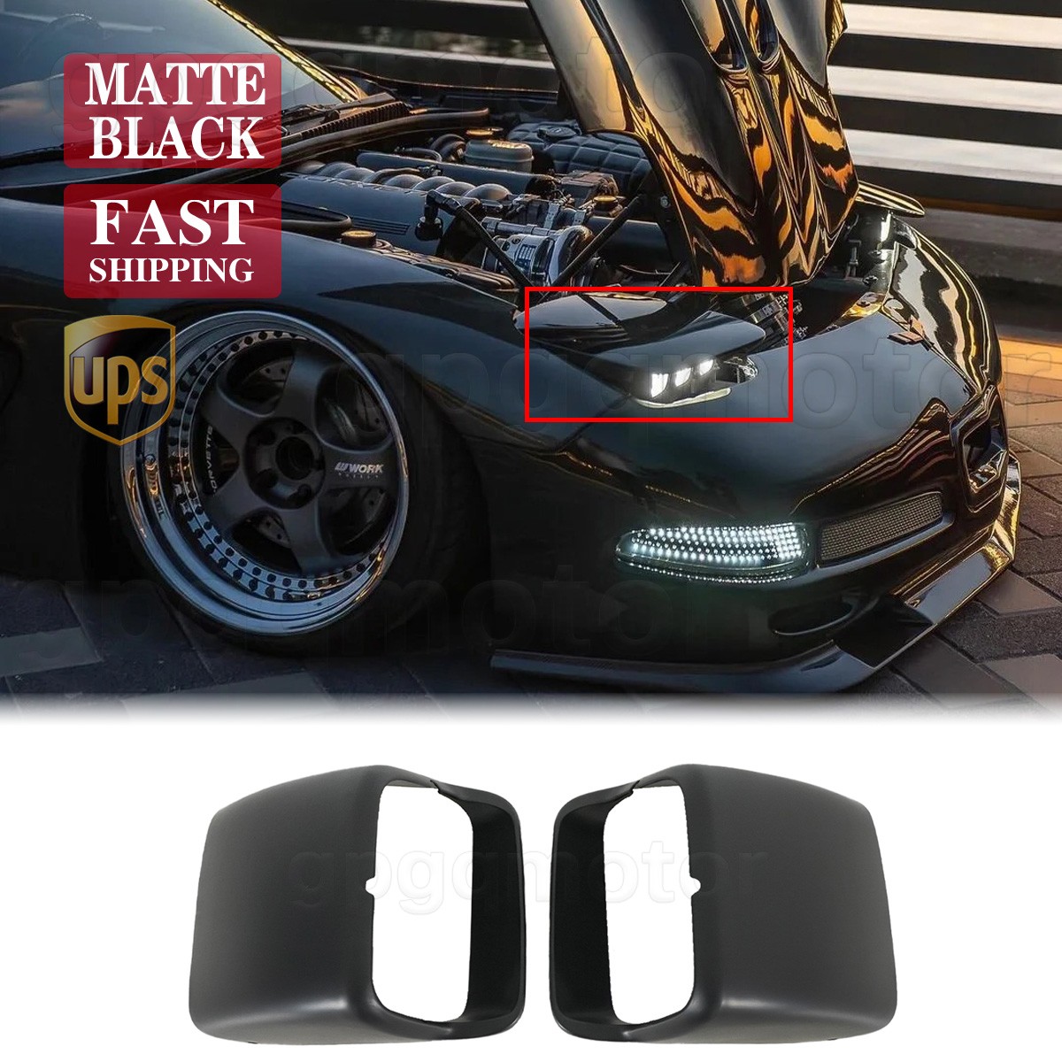 For Corvette C4 1984-1996 Matte Black Front Headlight Cover Bezel Headlamp Pairs