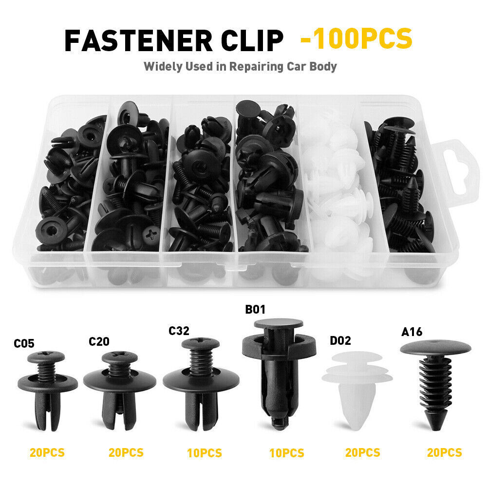Pack of 100 Retainer Clips Push Type Fasteners Expansion Screws Replacement HE26