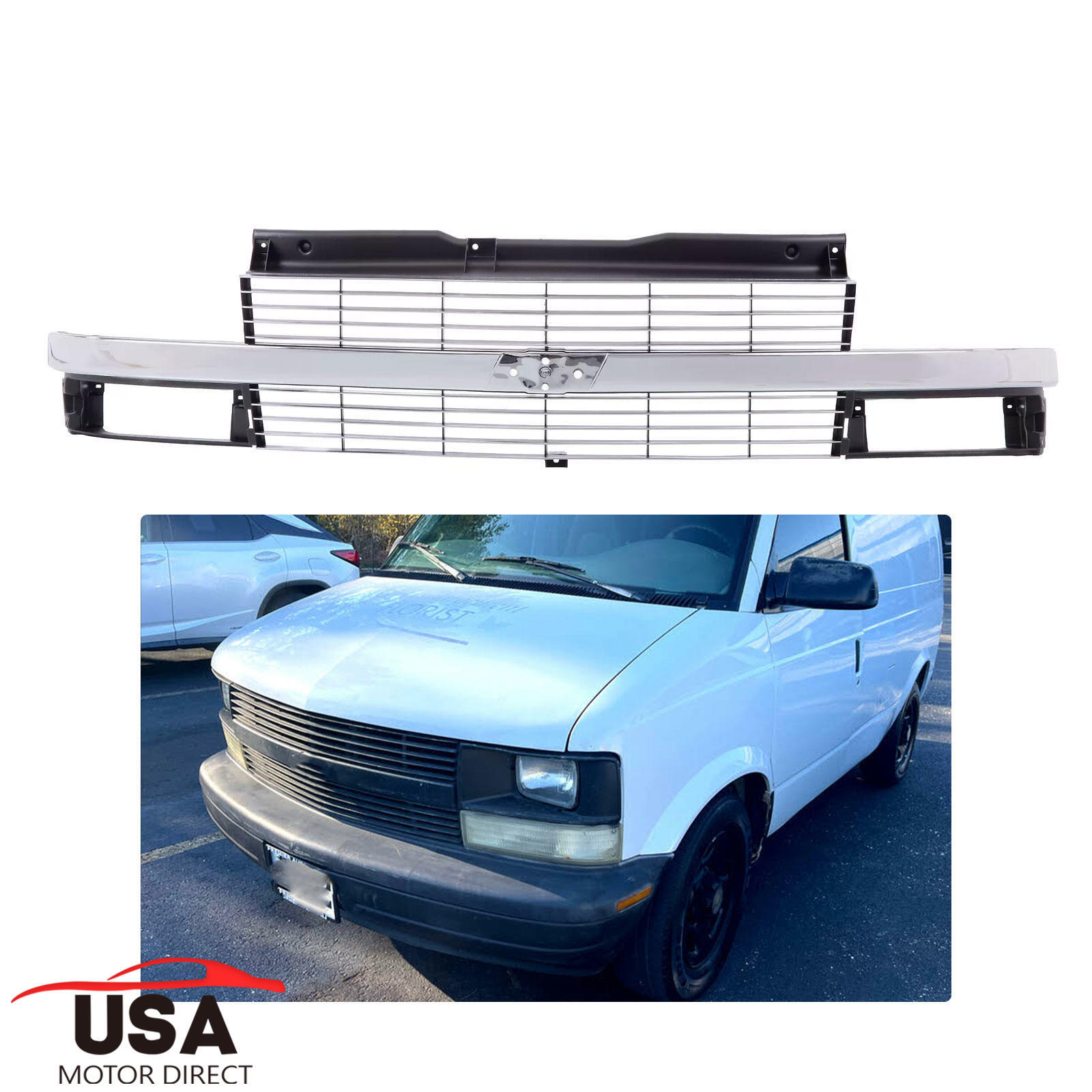 For 1995-2005 Chevy Astro Silver Grille w/Chrome Center Bar Composite Headlight