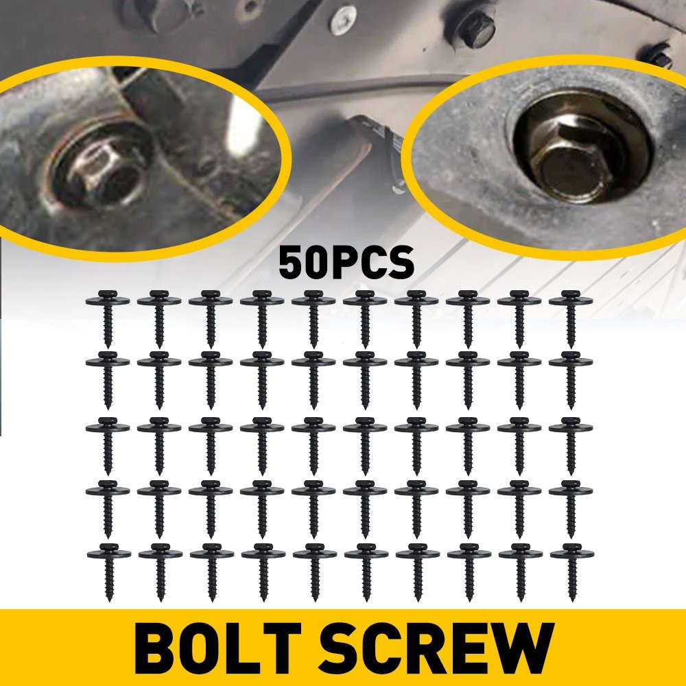 50*Car Screw Liner Fender Body Bumper Cover Splash Bolt Shield Metal Screw Black