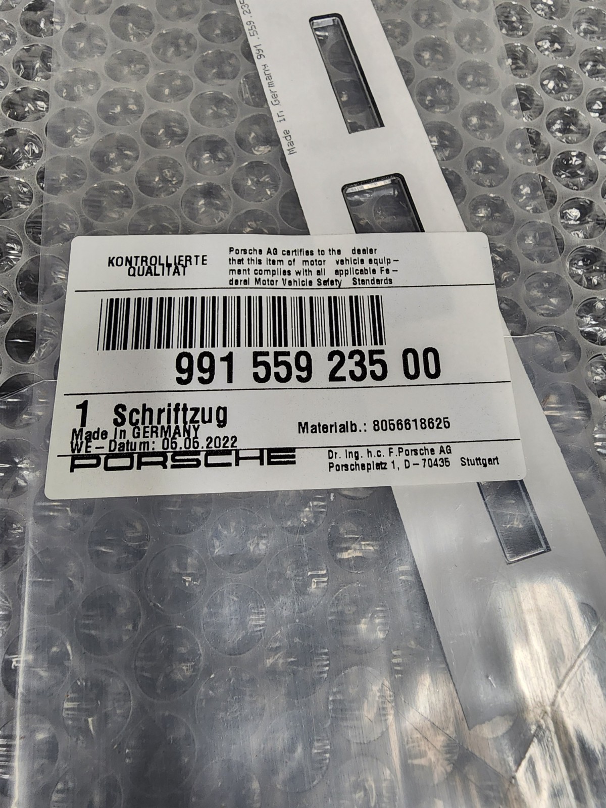 Genuine Porsche 911 991 “PORSCHE” Chrome Emblem Rear Bumper 99155923500