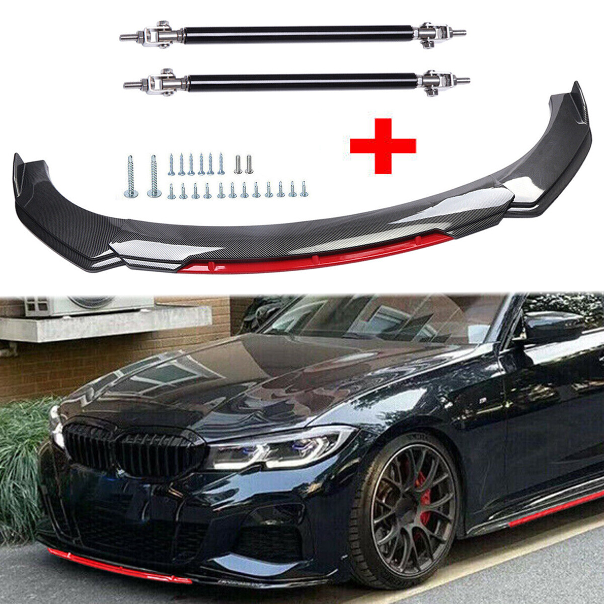 For 5 Series f10 G30 M5 front Bumper Lip Spoiler Splitter Carbon fiber Black+Red