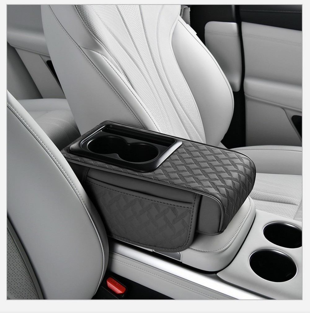 Car Center Console Cover Armrest Cushion Pockets w/ Cup & Phone Holder Universal