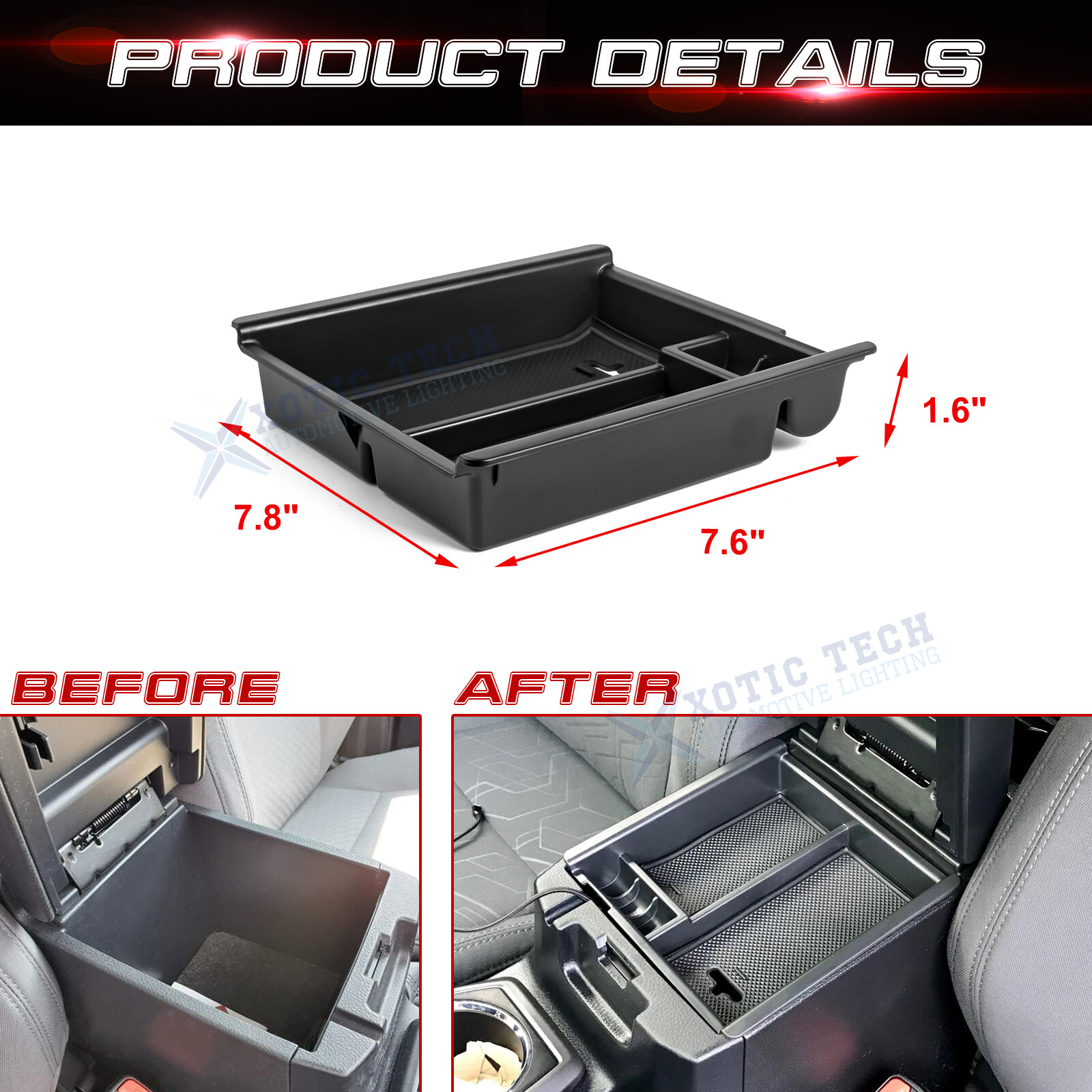 1X Armrest Box Secondary Tray Coin Storage Container For Toyota Tacoma 2016-2023