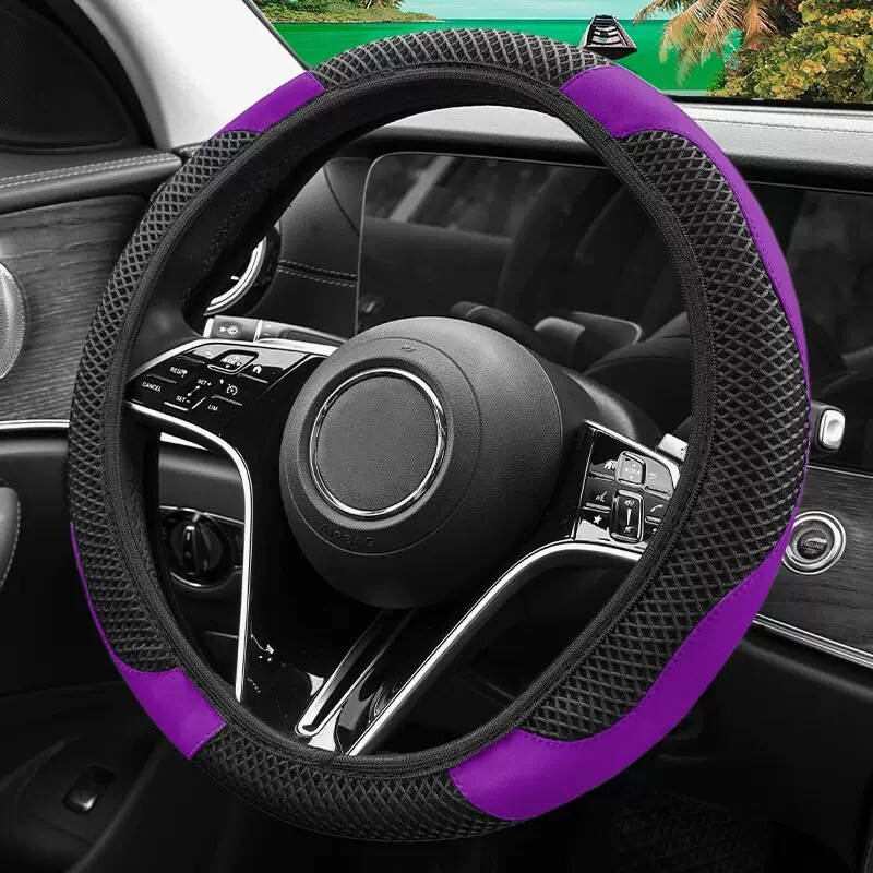 1X Accessories Car Steering Wheel Cover Blue Ice Silk Leather 38cm/15″ Universal