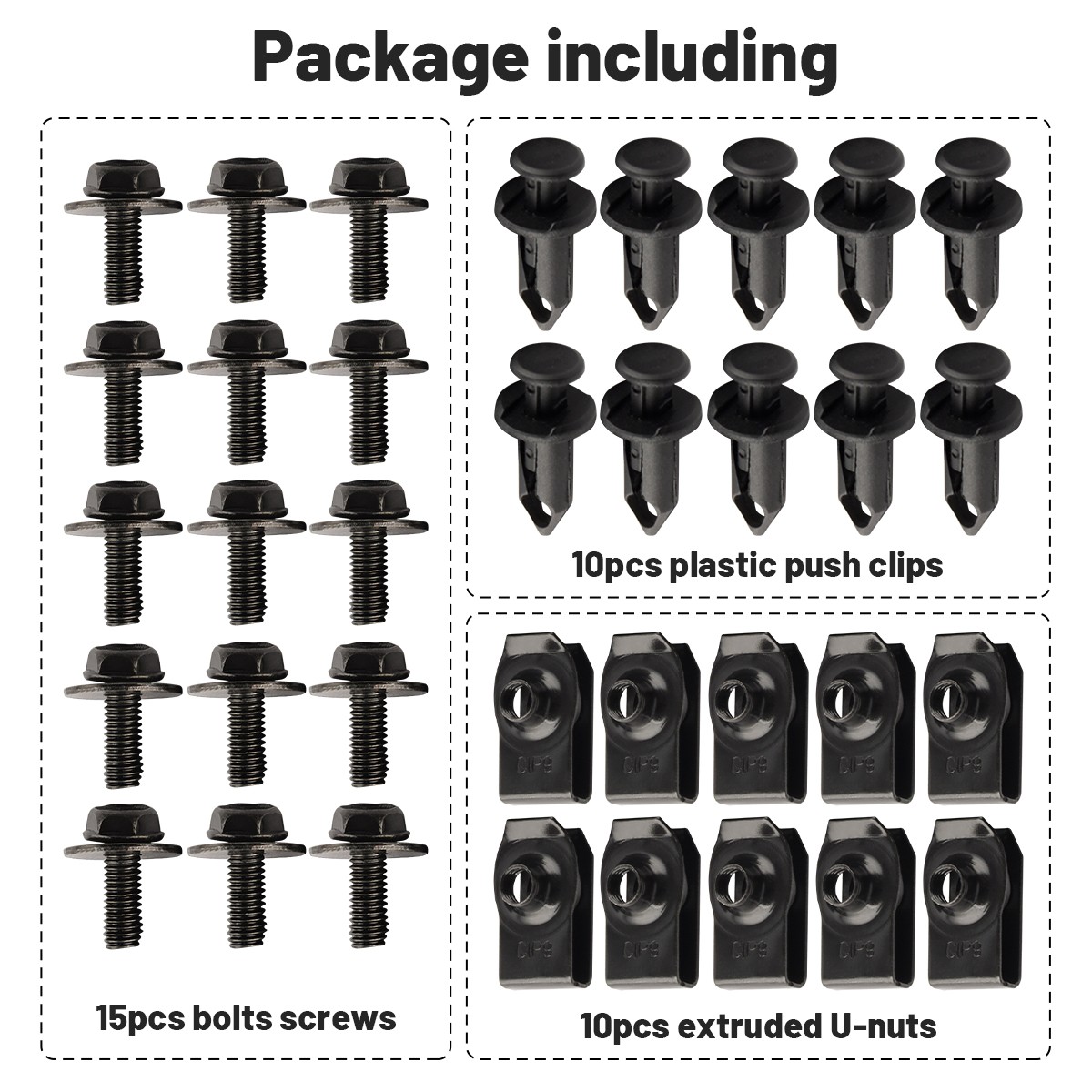 U-Clip Nuts & Bolts Set Clips Under Cover Splash Shield Guard for Car Mounting