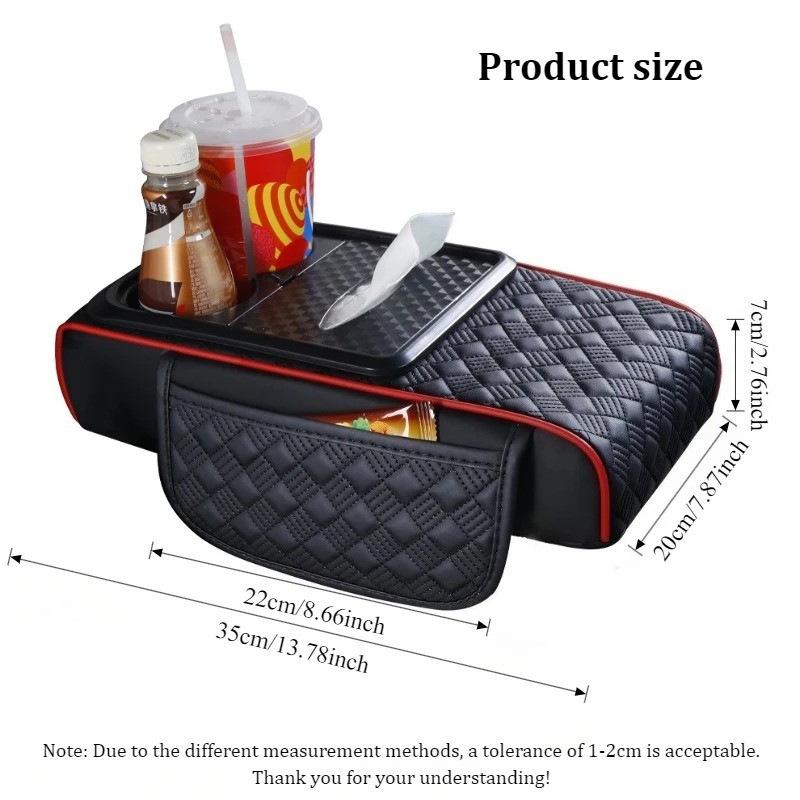 Car Armrest Cushion Center Console Cover with Cup Holder&Tissue Box&Phone Holder