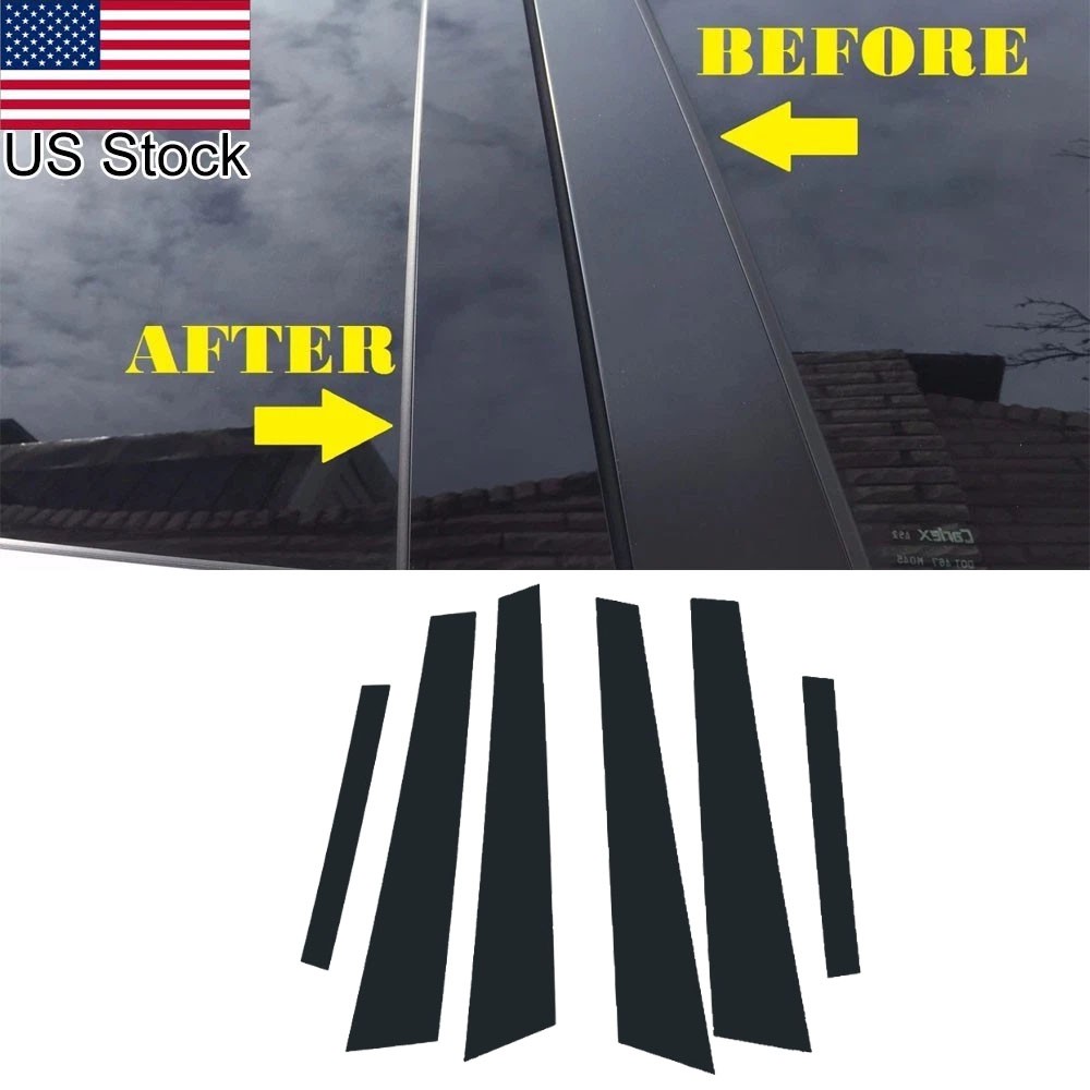6pcs Glossy Piano Black Pillar Posts Window Door Covers Trim For 09-15 Jaguar XF