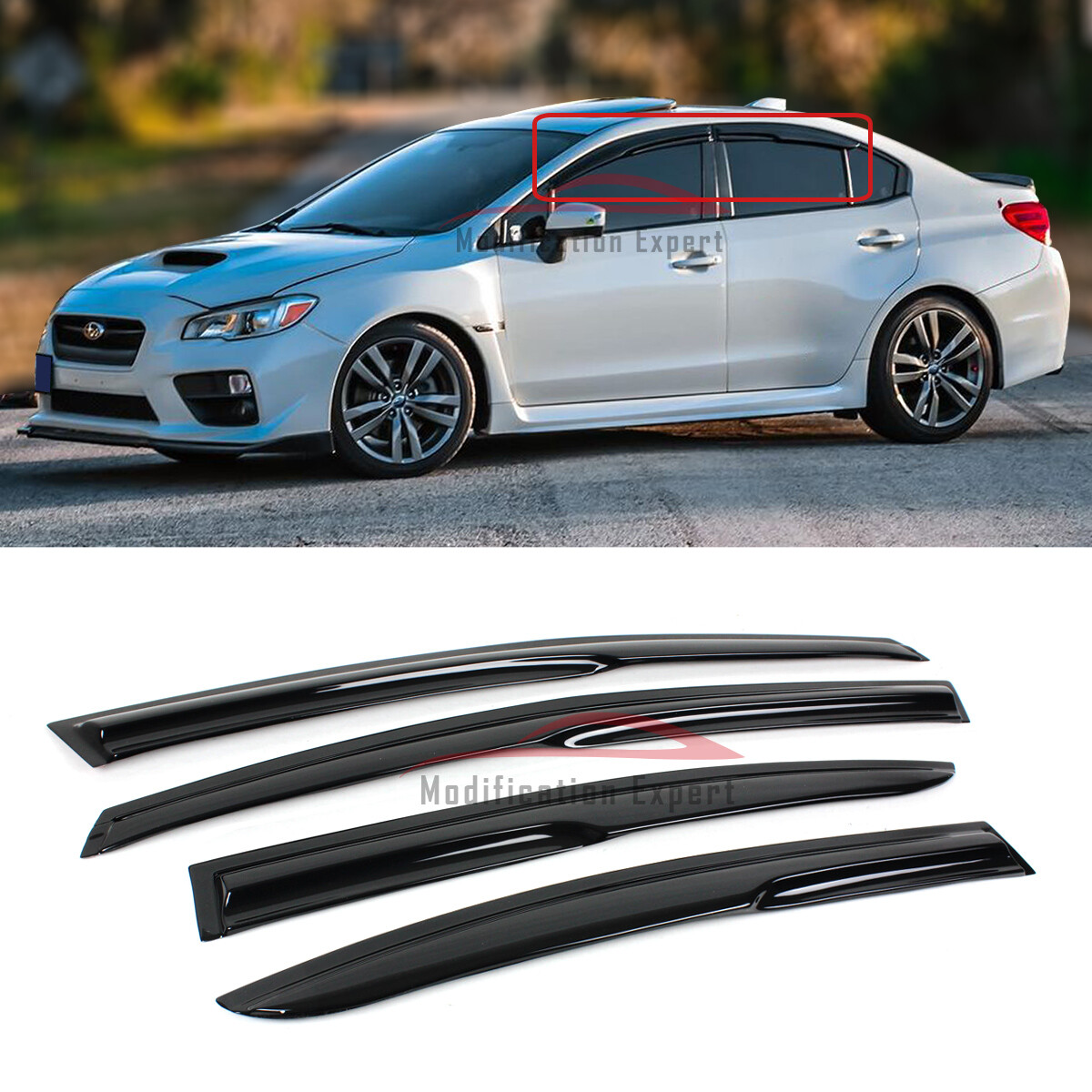 For 2015-21 Subaru WRX STI Wavy Mugen Smoke Tinted Window Visor Rain Guard Vent