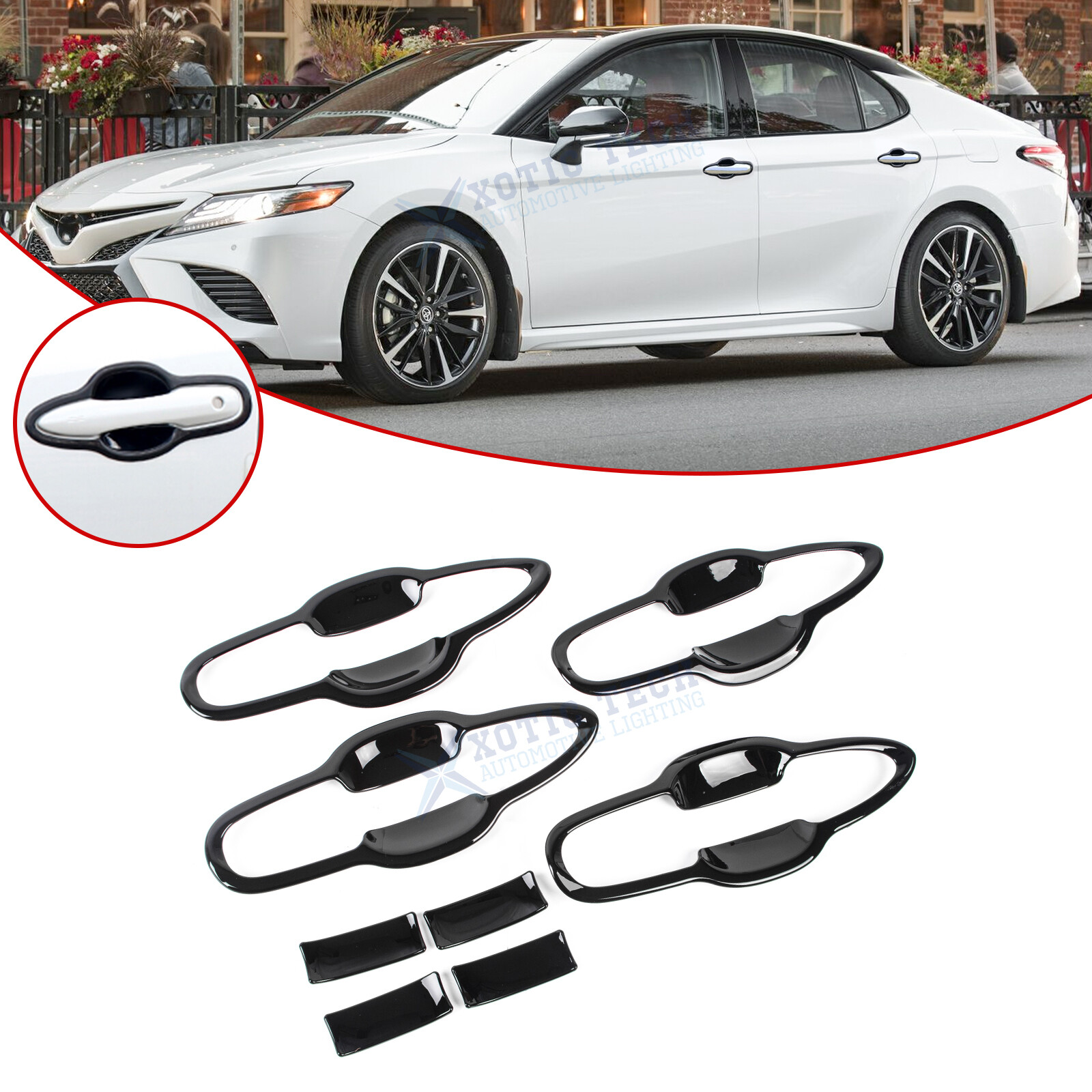 Glossy Black Door Handle Bowl Cover Moulding Decor For Toyota Camry 2018-2024