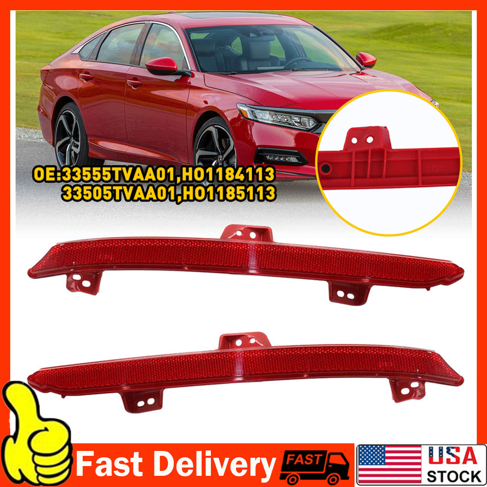 OE-Spec Red Lens Rear Bumper Reflectors Reflex For 2018-2022 Honda Accord Sedan