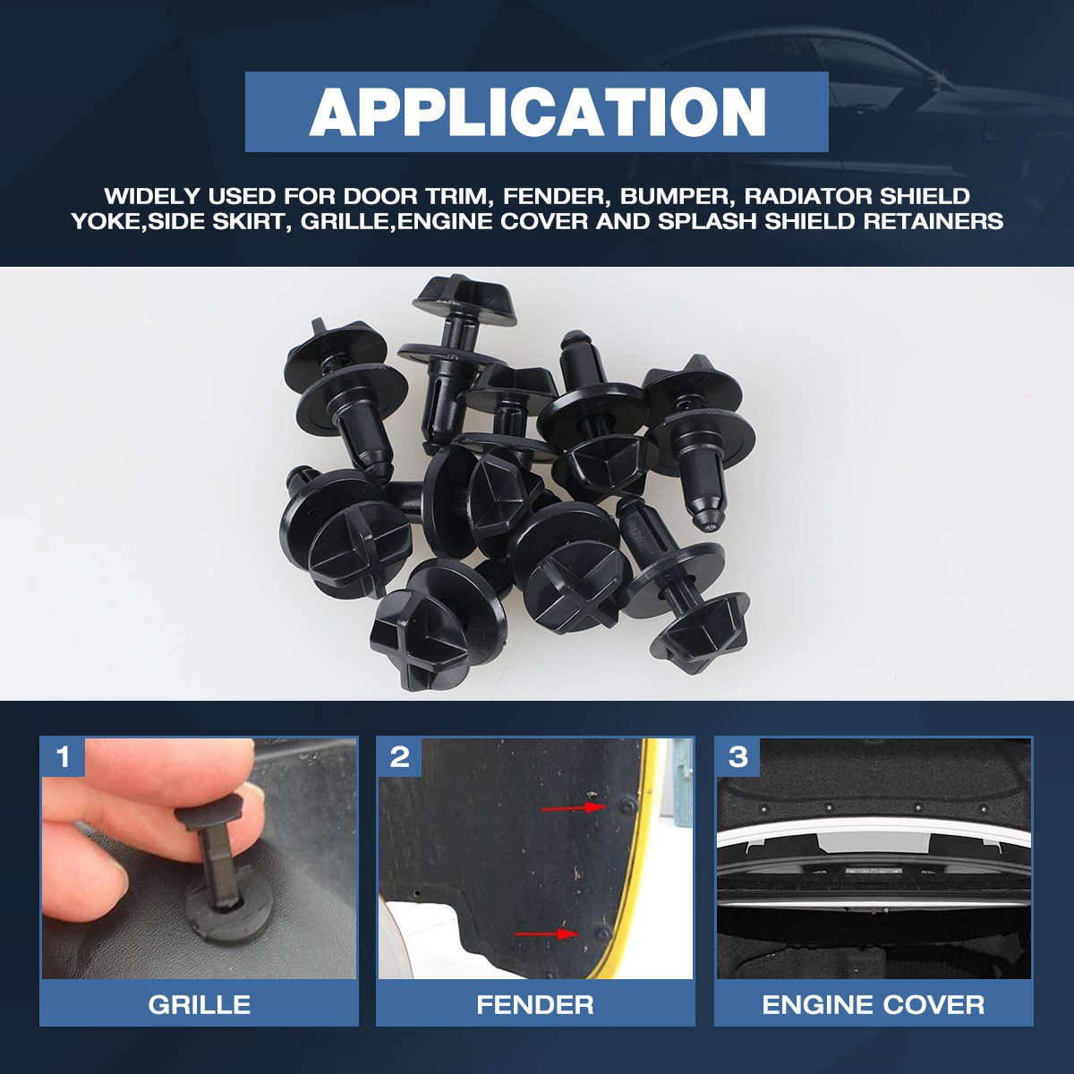 100pcs POM Rivet Fastener Mud Flaps Bumper Fender Push Clips For Ford