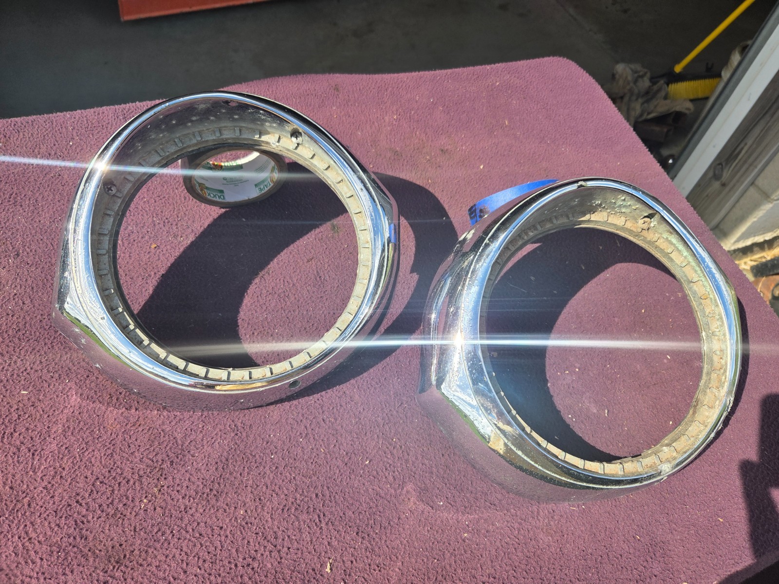 Pair 1957 Buick Roadmaster Century Skylark Headlight Bezels Doors ROUGH! Chrome