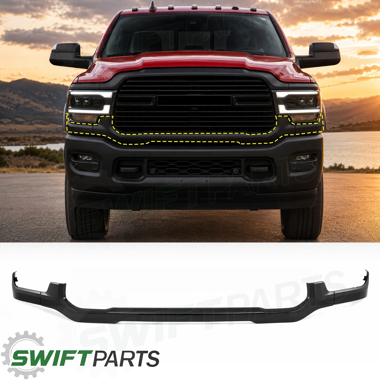 For RAM 2500 3500 2019-2024 2025 26 Front Upper Lower Grille Molding Trim Black