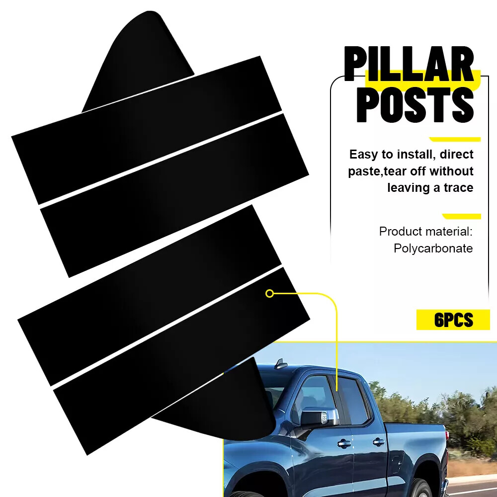 For 2019-2024 Chevrolet Silverado 1500 Black Pillar Post Window Door Trim Cover