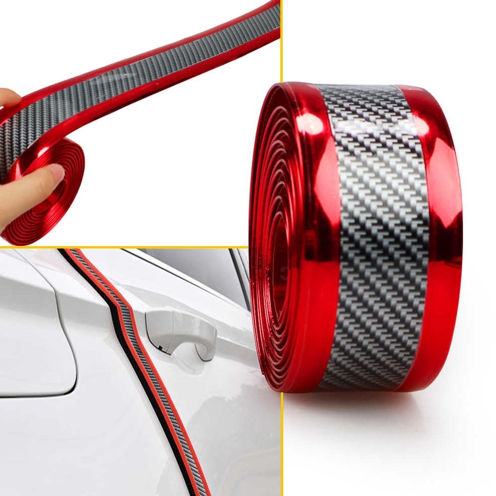 Black&Red Carbon Fiber Vinyl Car Door Sill Scuff Cover Plate Sticker Protector