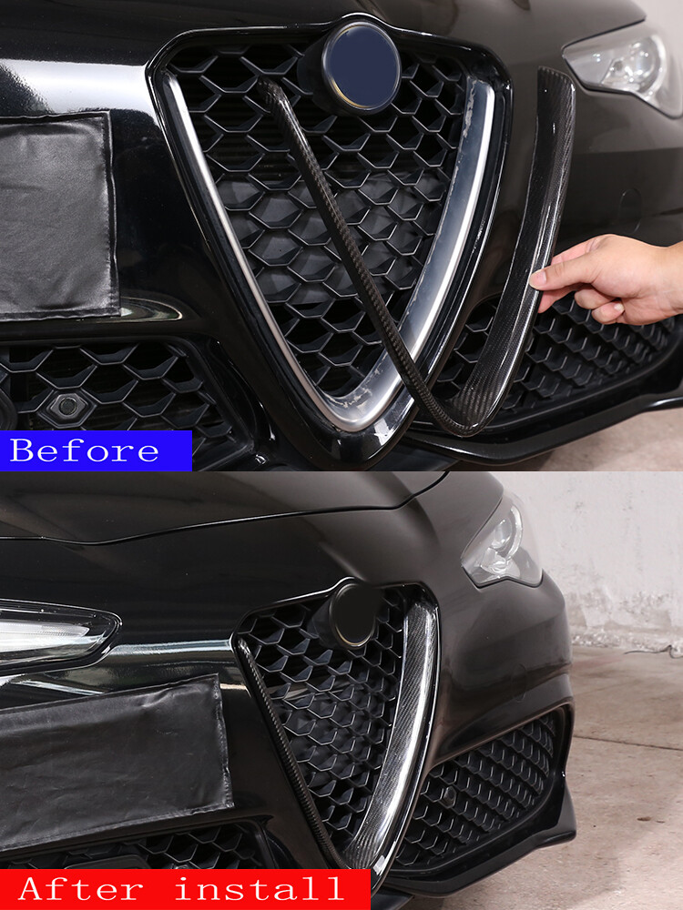 FOR 2017-22 ALFA ROMEO GIULIA BASE CARBON FIBER FRONT V SHAPE GRILLE COVER TRIM