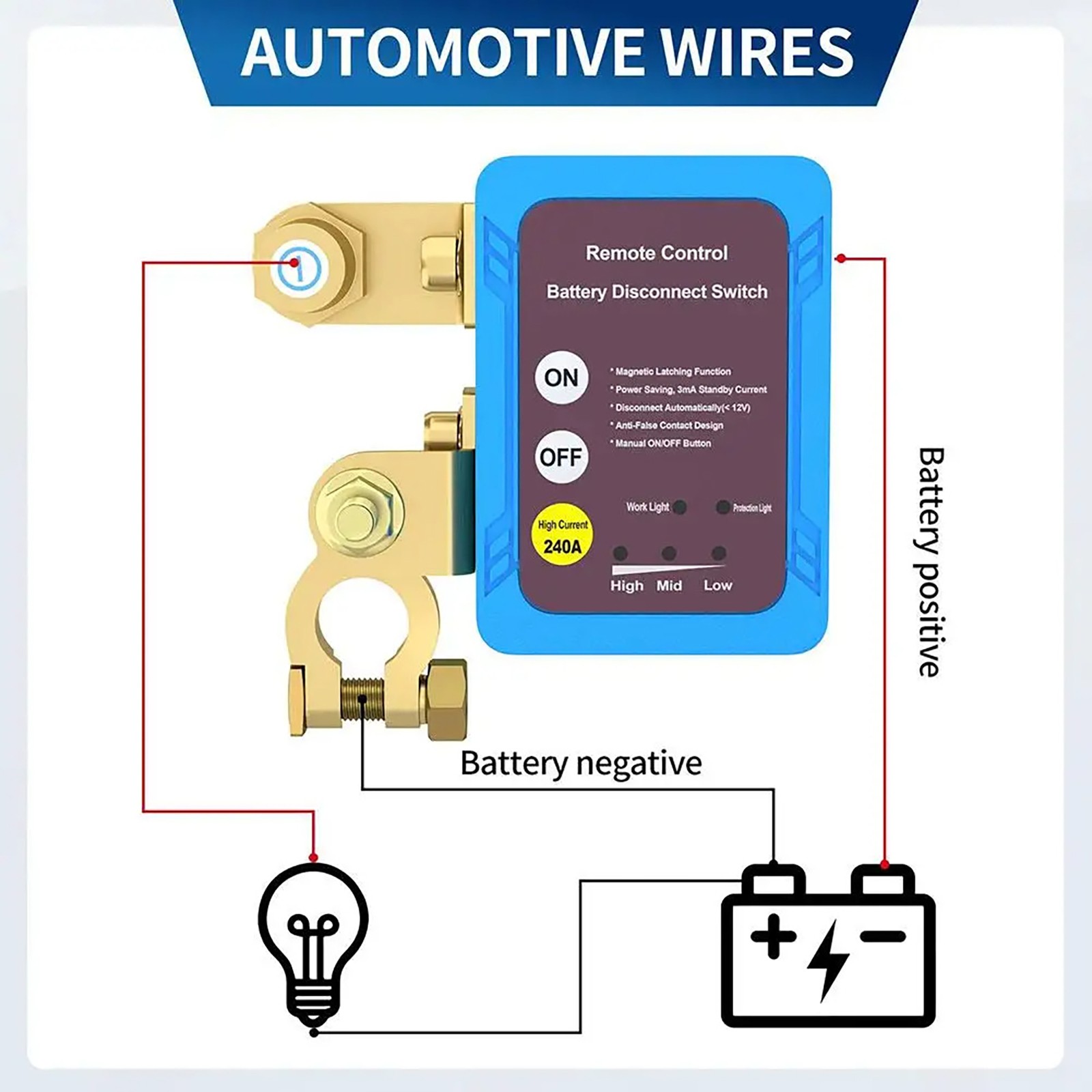 1 Set 12V 240A Car Remote Battery Disconnect Switch Automatic Power Switch Part