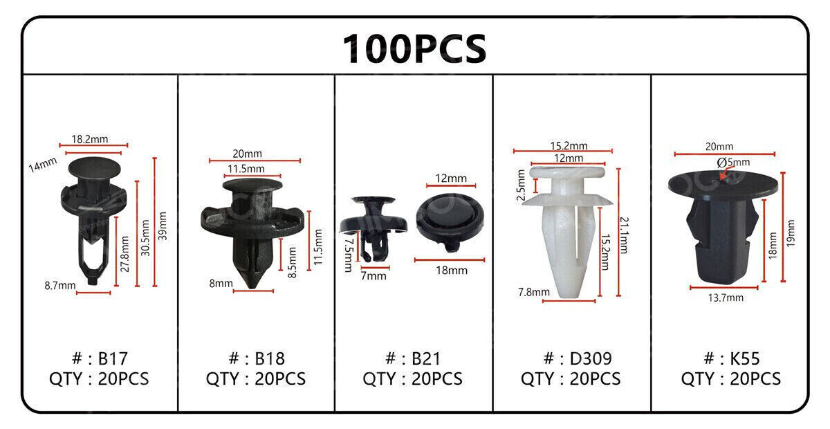 Parts Push Type Retainers Engine Under Cover Push-Type Retainer Fastener Remover