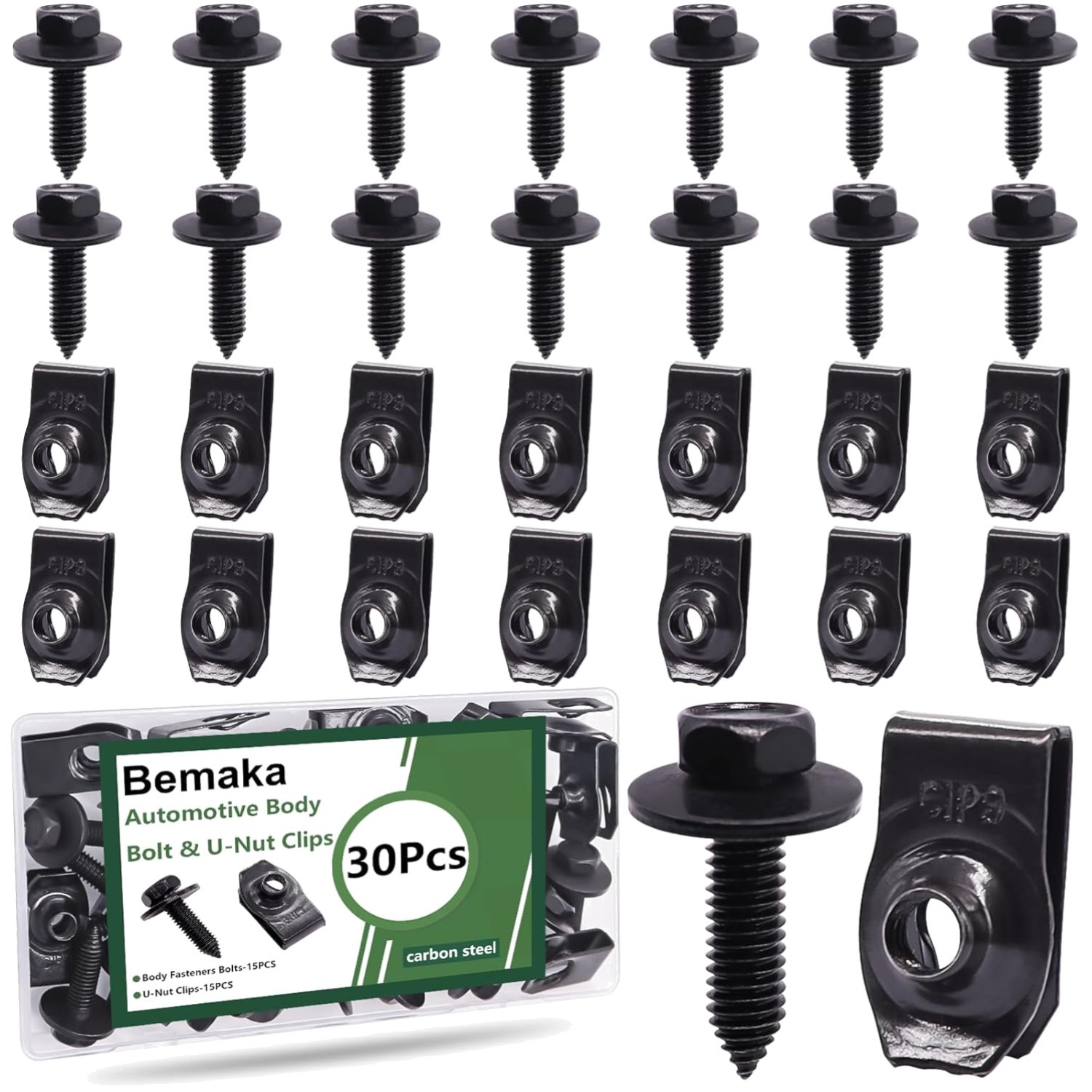 30Pcs Body Bolt & U-Nut Clips Kit for Automotive Bumper & Splash Shield