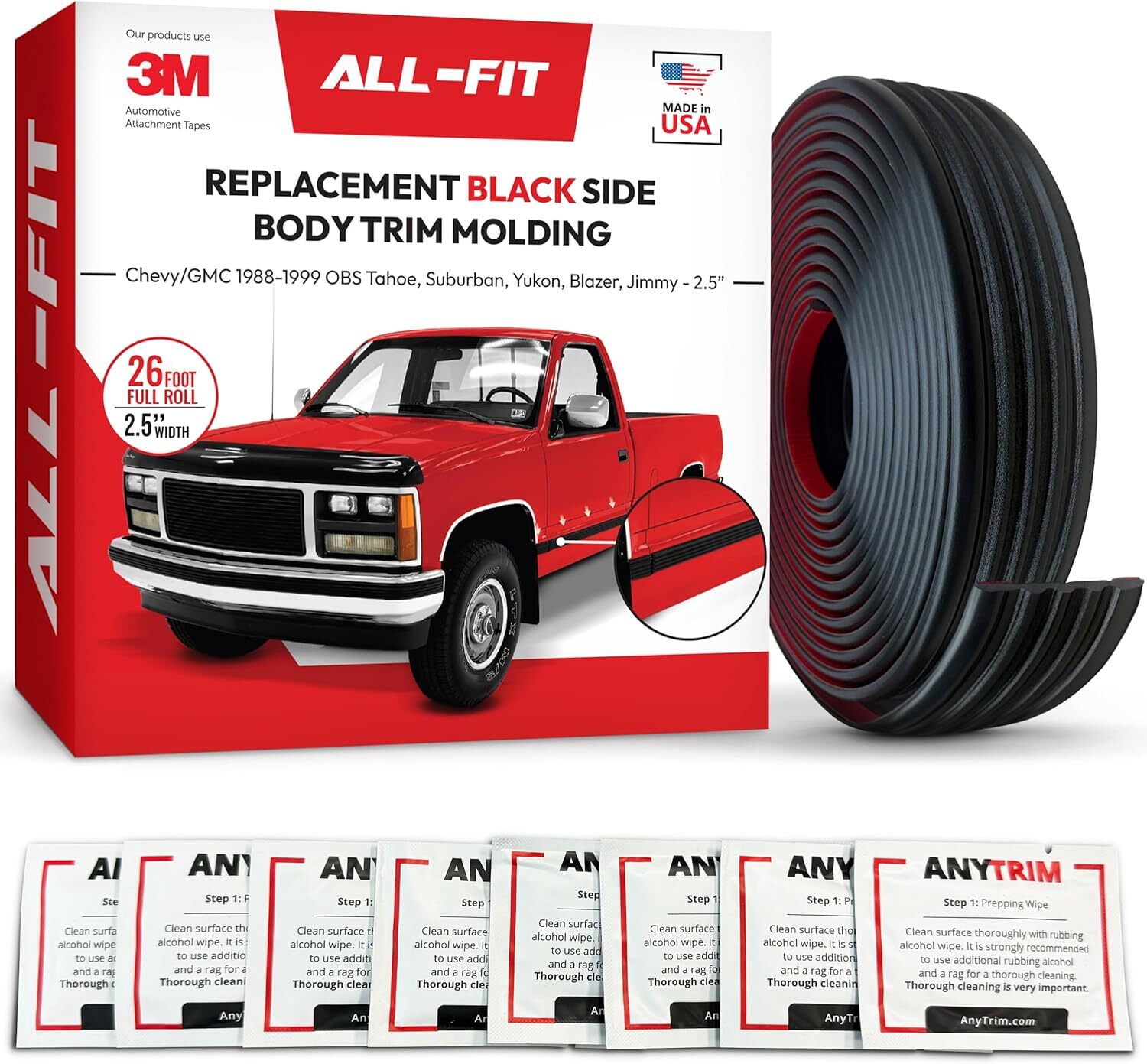 ALL-FIT Black Side Molding Trim Old Body Style 1988-99 Chevy/GMC Truck SUVs OBS