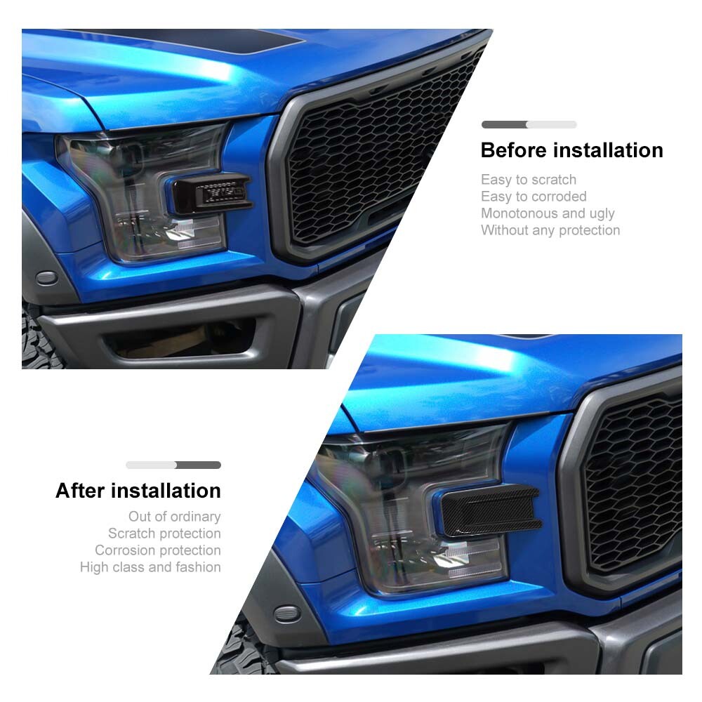 Carbon Front Grille Headlight Corner Bezel Covers For Ford F150 Raptor 2015-2020