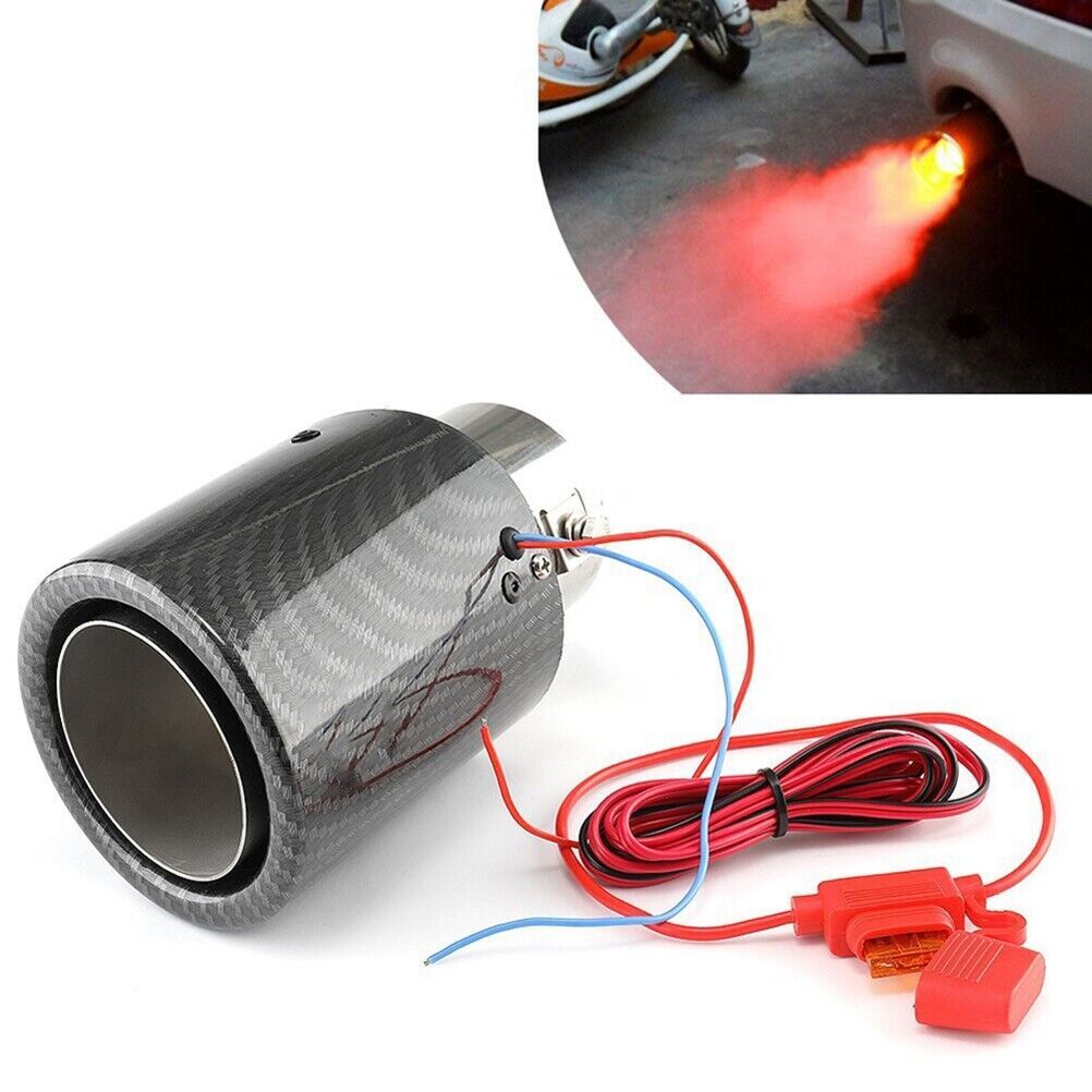 2Pcs Inlet Car Muffler Exhaust Tip Tail Pipe LED Lights Carbon Fiber Accessories