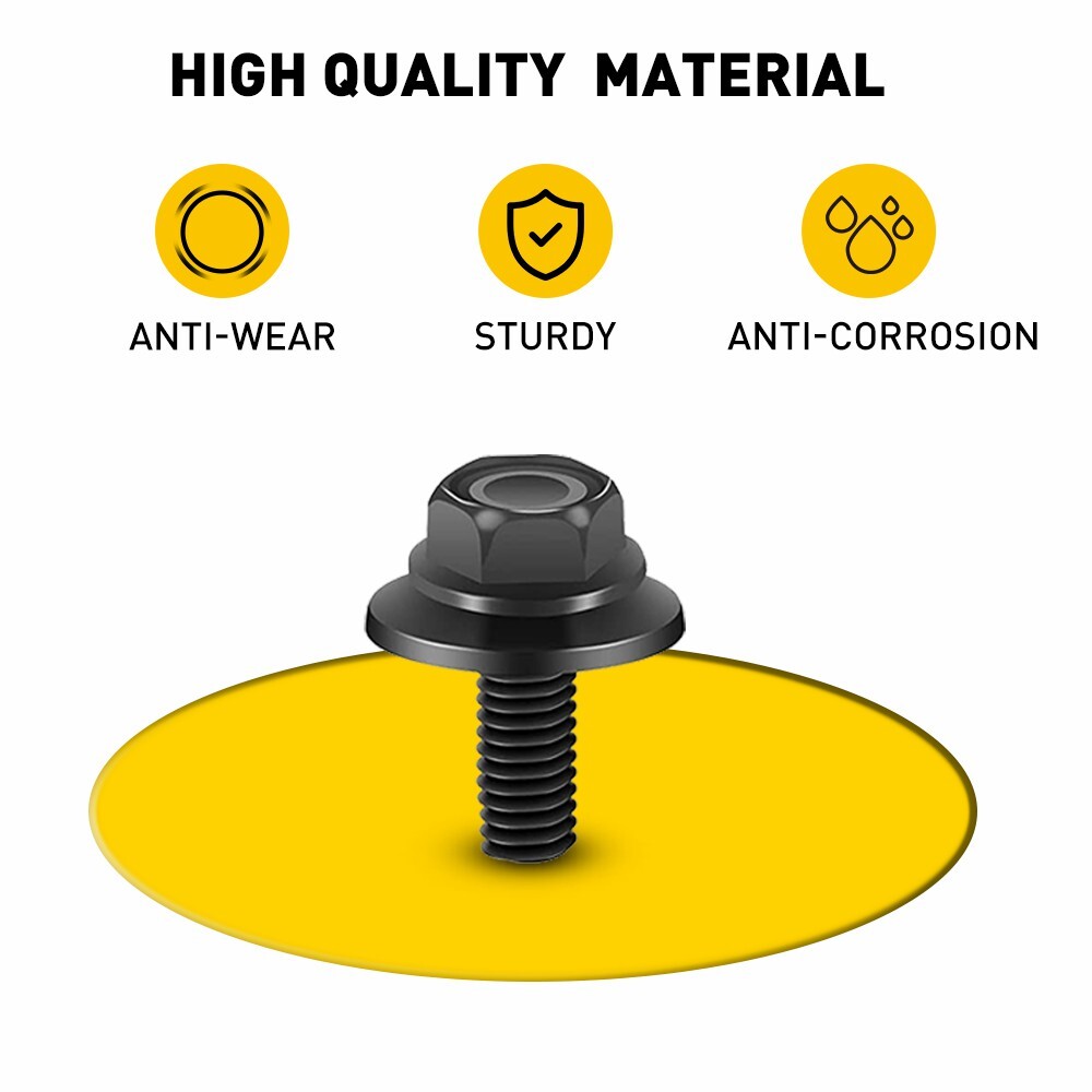 40x Car Screw Bolts Body Fender Fastener M6-1.0x 16mm Long- 10mm Hex-17mm Washer