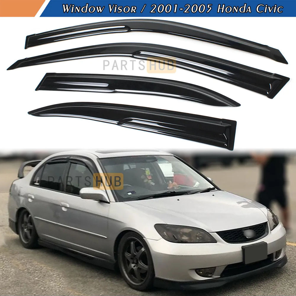For 2001-2005 Honda Civic JDM Mugen Style Window Visor Sun Rain Guards Wnjxirmfx