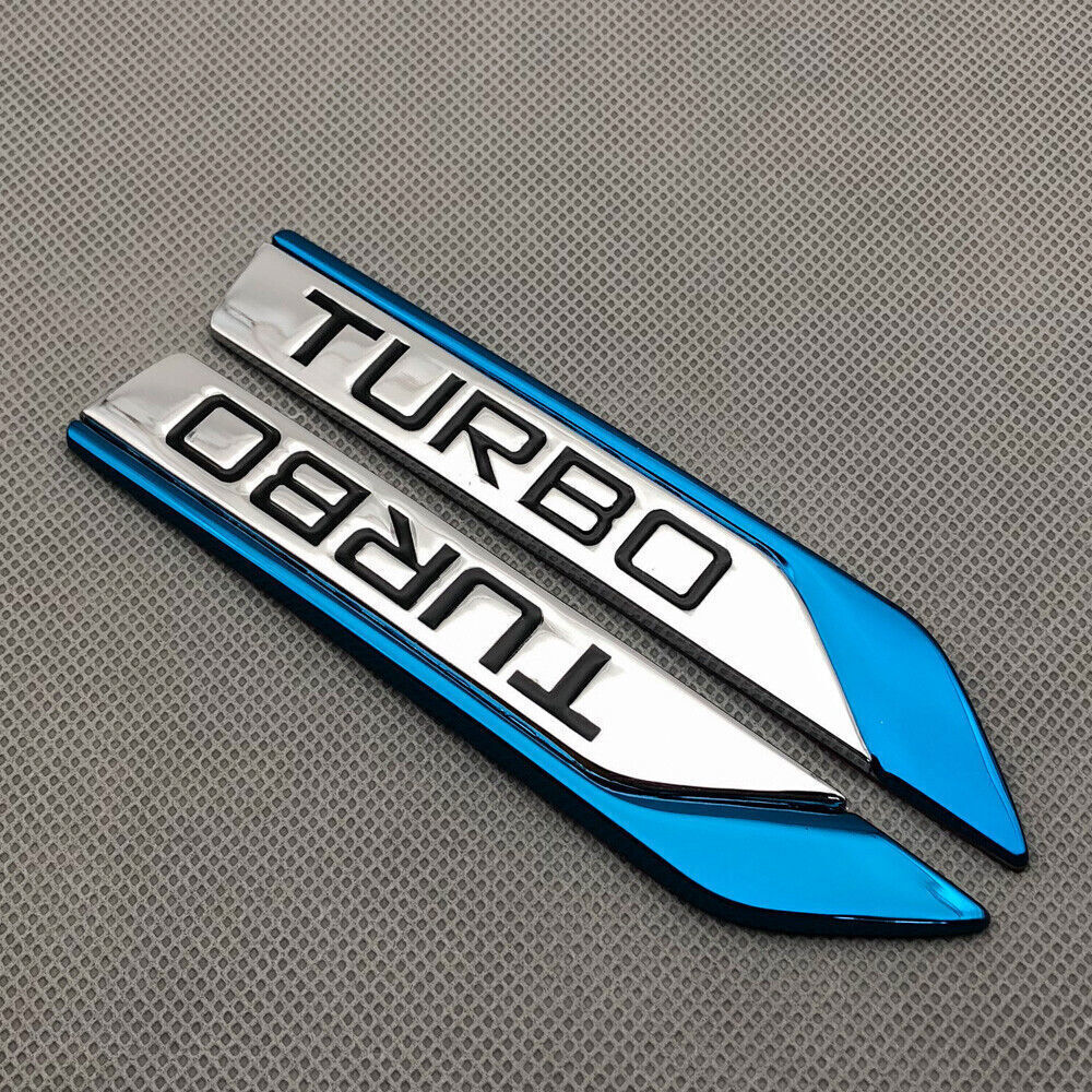 2x Blue 3D Turbo Logo Emblem Badge Metal Sticker Trunk Fender Decal Accessories