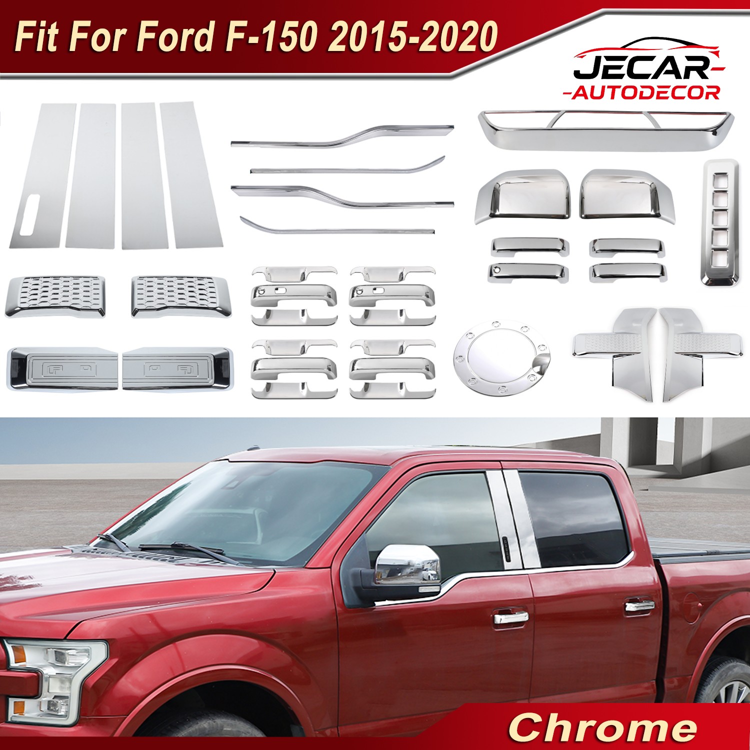 Chrome Full Set Exterior Decaoation Cover Trim Accessories For Ford F150 2015-20