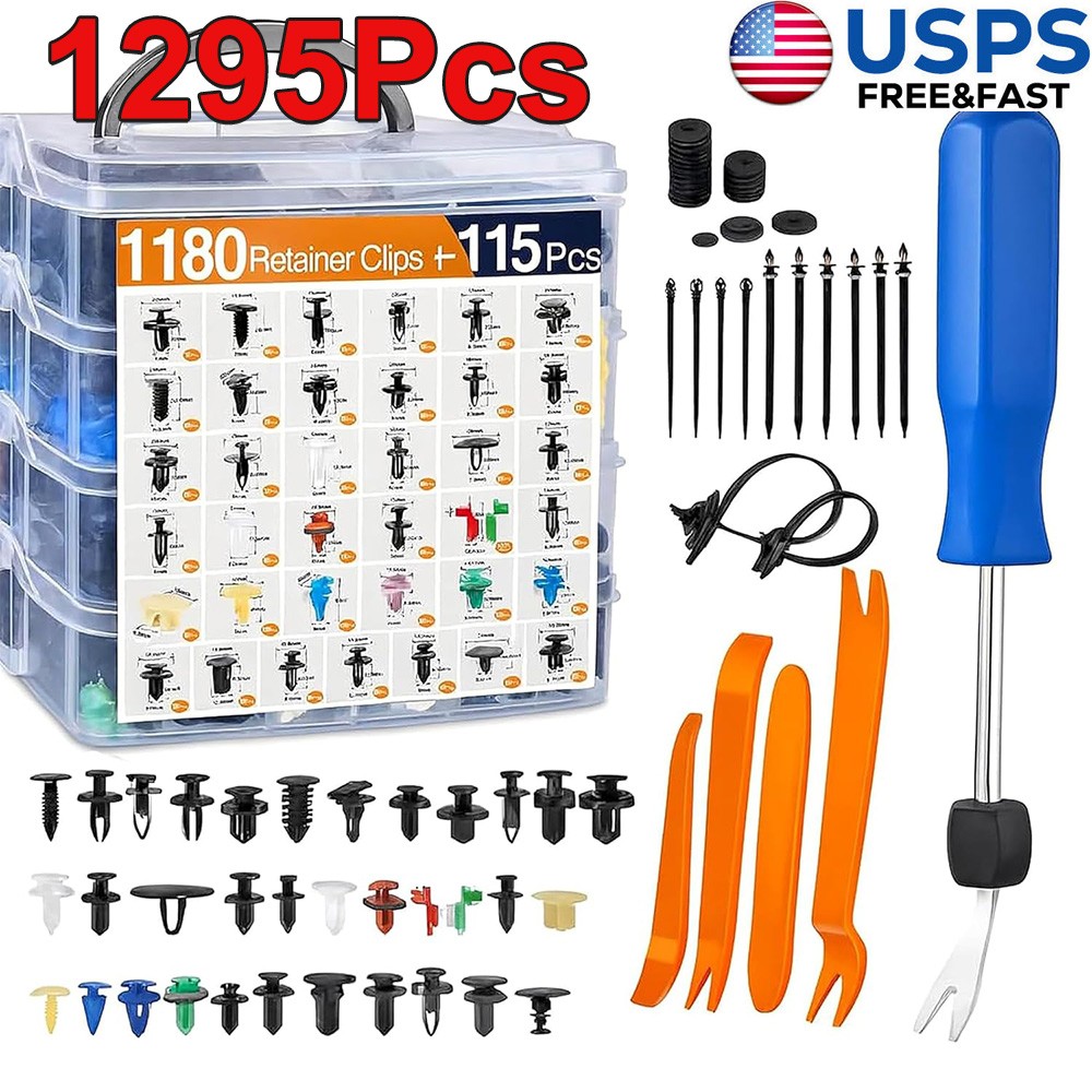 1295PCS Car Retainer Auto Fasteners Body Plastic Trim Clips Pin Rivet Bumper Kit