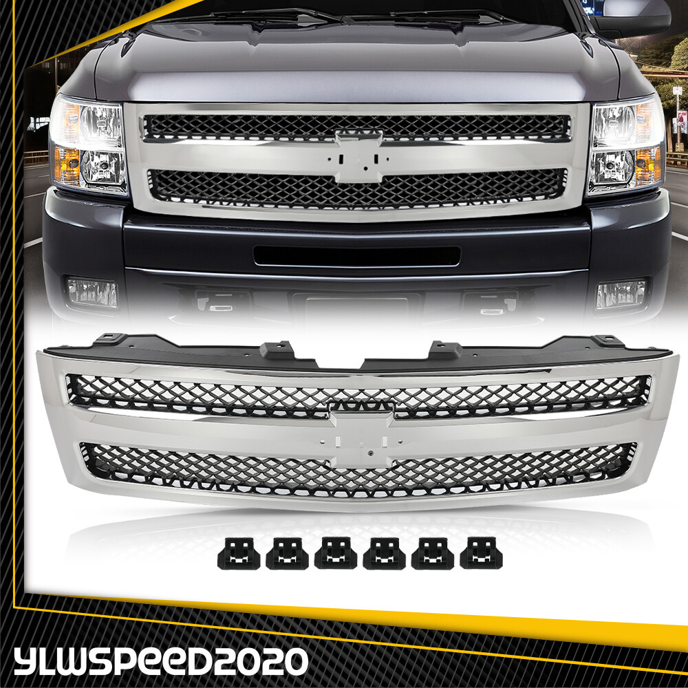 Silver Shell Grille Grill Bumper Fit For 2007-2013 Chevy Silverado 1500