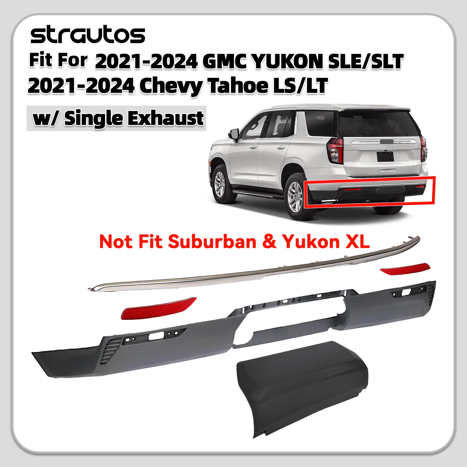 For 2021-2024 Chevy Tahoe Rear Lower Bumper Cover W/ Silver Trim Molding Kit