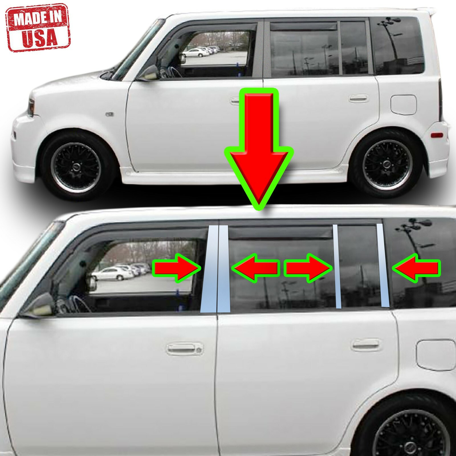 Chrome Pillar Trim for Scion XB 04-07 8pc Set Door Cover Mirrored Window Post