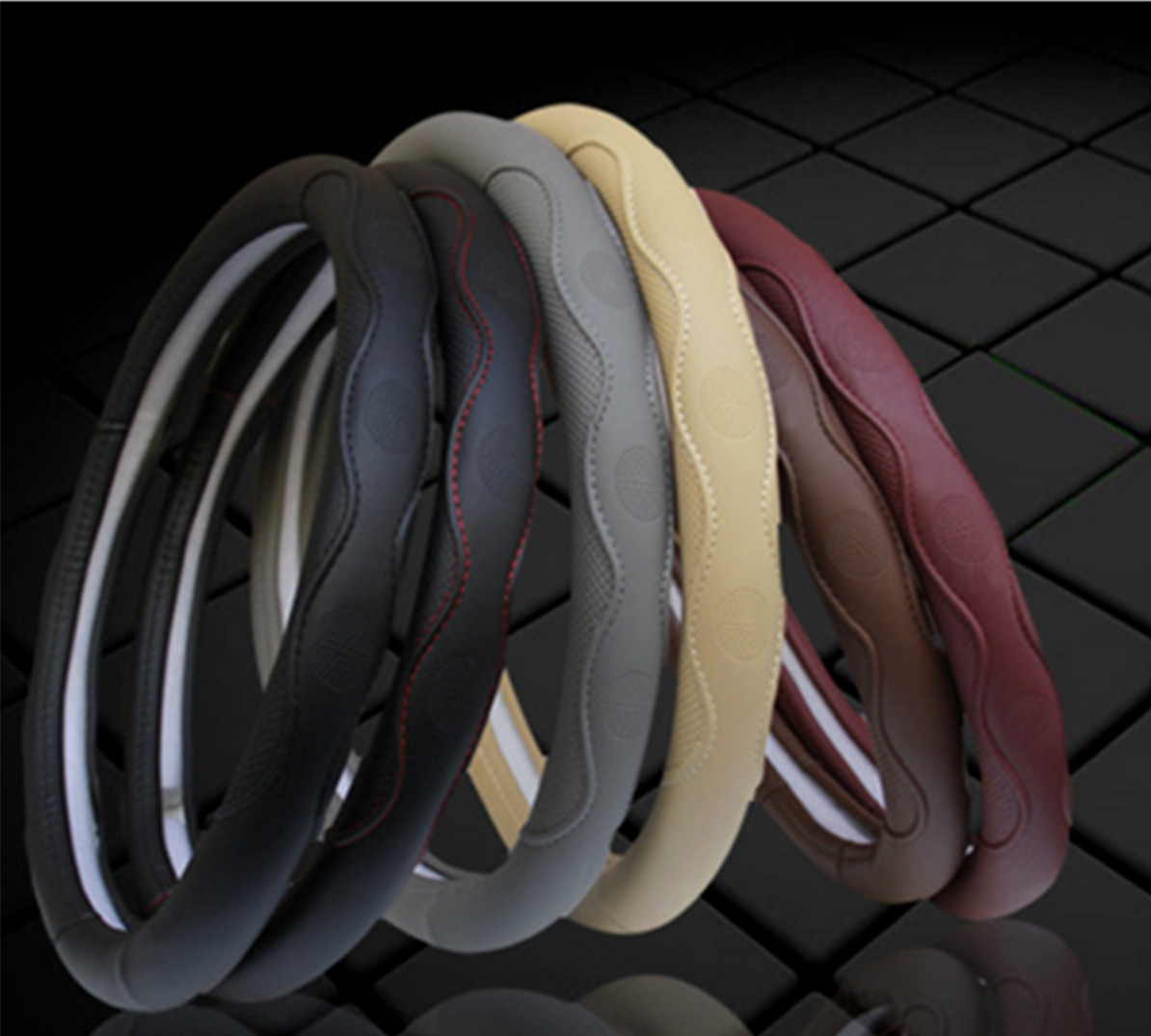 14-15in Car Steering Wheel Cover PU Leather Protector Breathable Anti-slip