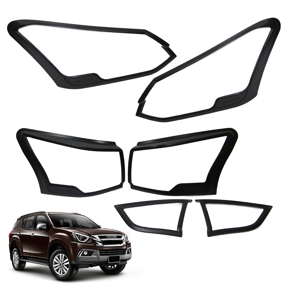 Head and Tail Lamp Cover Trim Set Black 6 Pc Fits Isuzu Mu-X Suv 2017 – 2018
