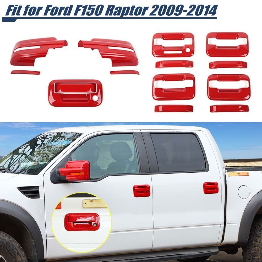 Sides Mirror Door Handle Tailgate Cap Cover Trim Kit For Ford F150 09-14 Red ABS